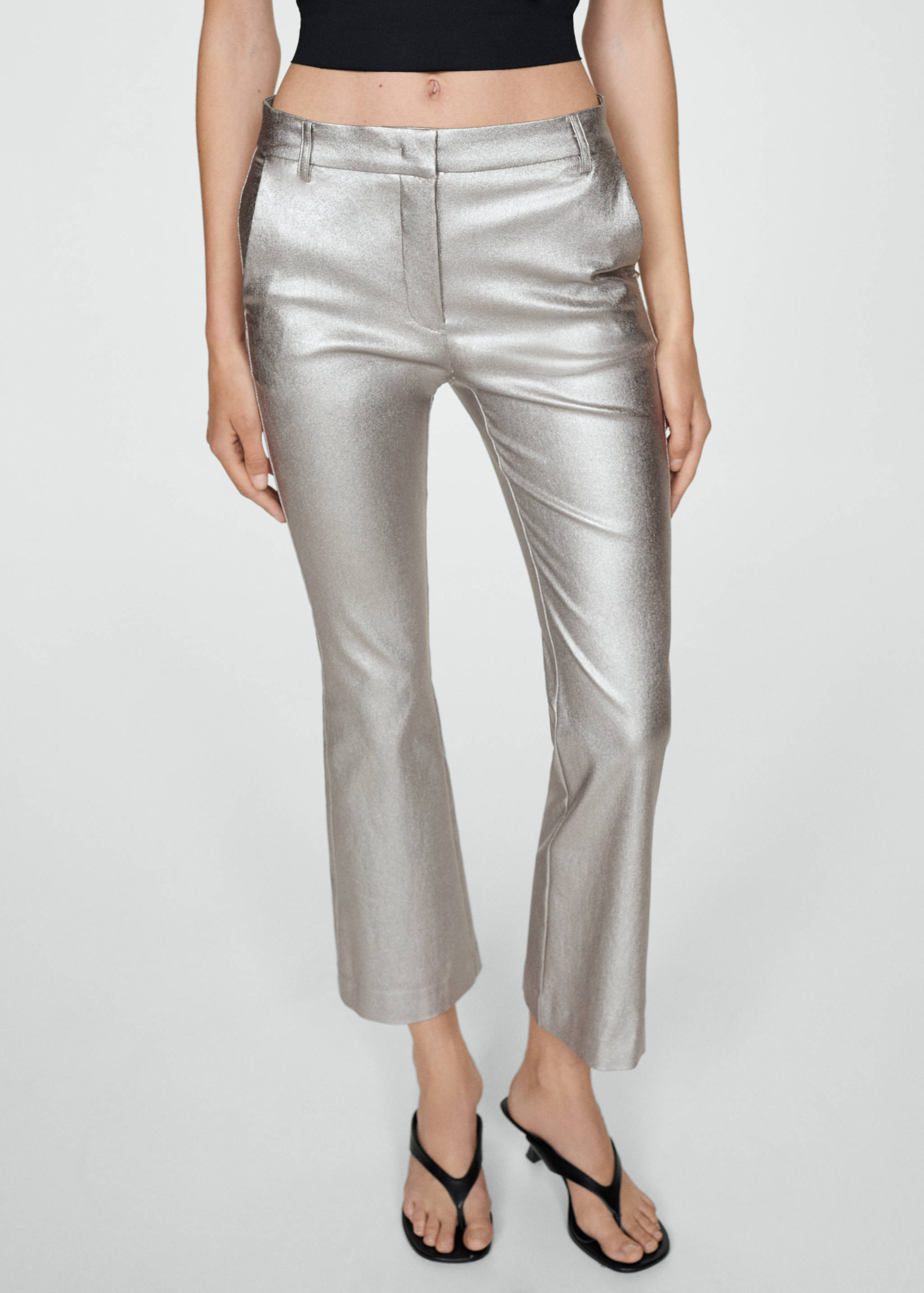 Pantalons flare metal·litzats - Pla mig