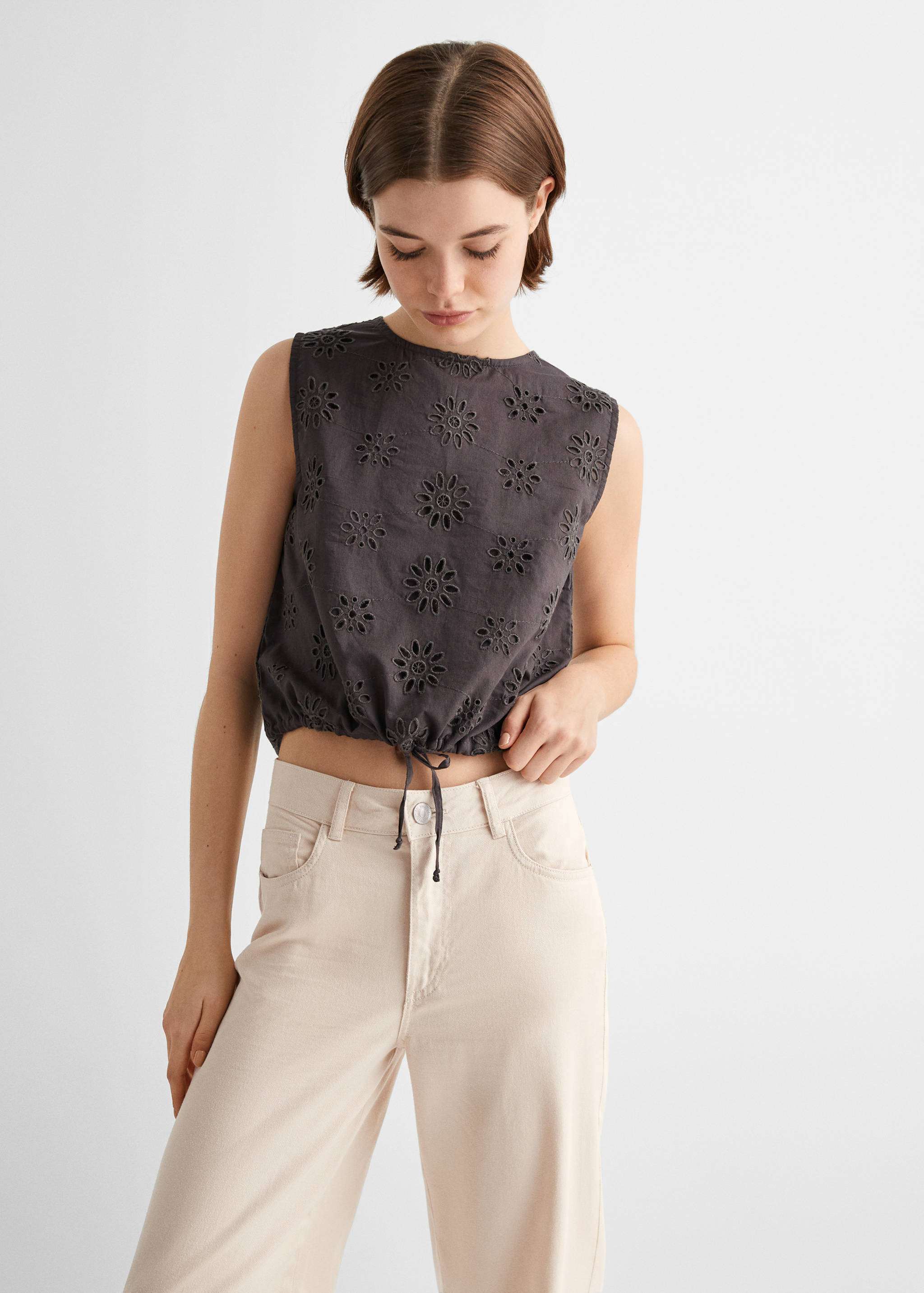 بنطلون قطني مطرز - رؤية وسط