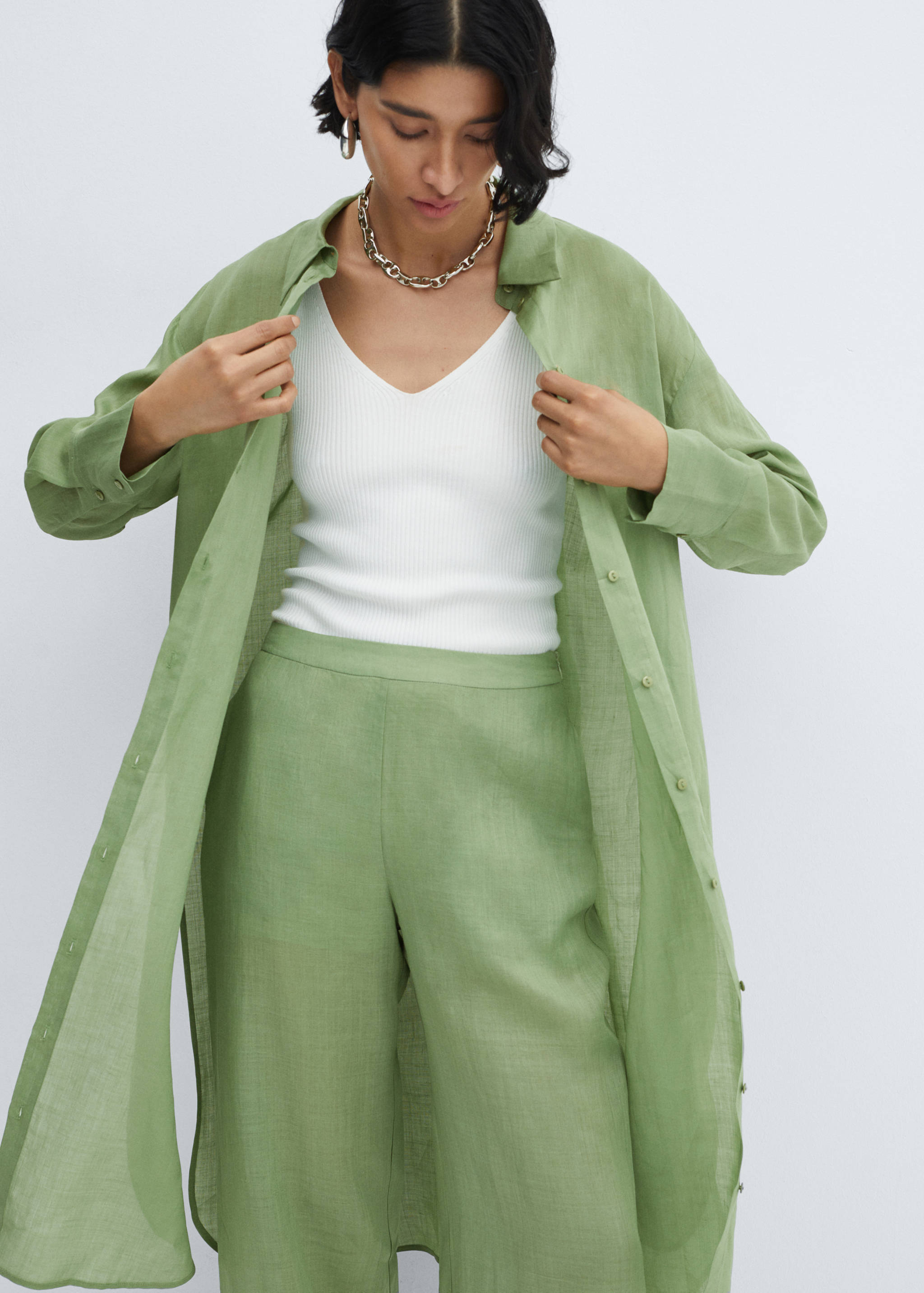 بنطلون بخصر عالي وأرجل واسعة - تفاصيل المنتج 1