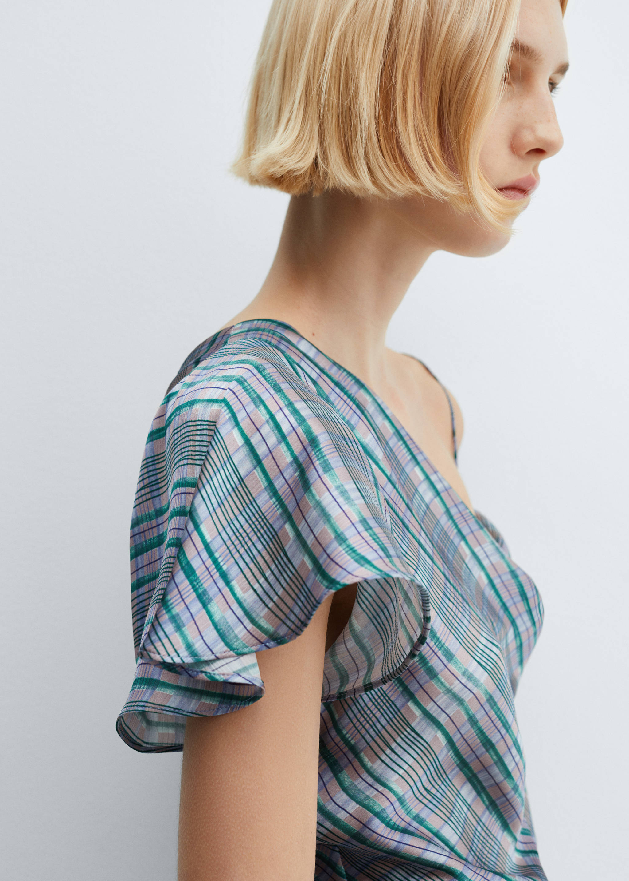 Blouse asymétrique satinée carreaux - Détail de l'article 6