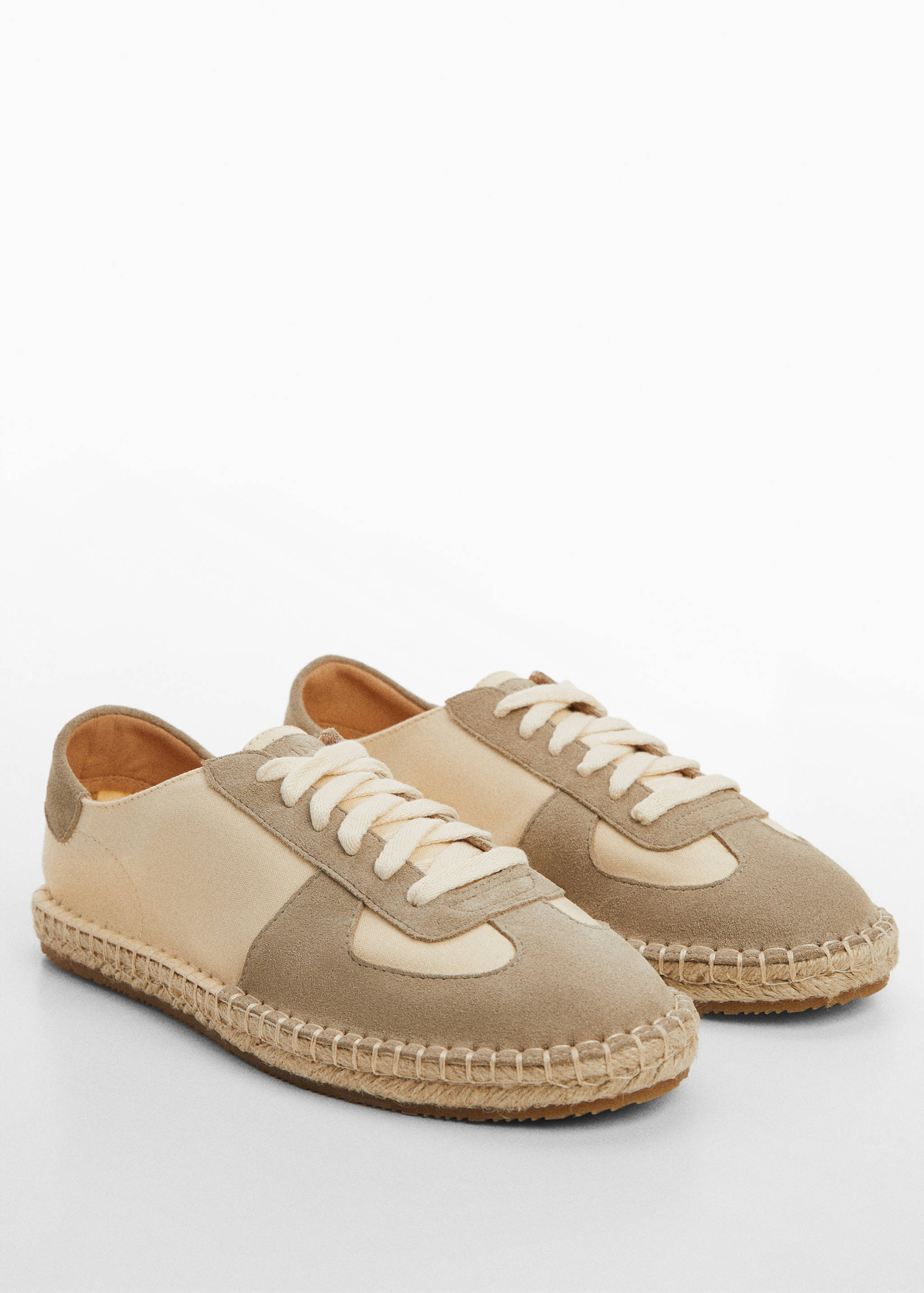 Sapato de juta com cordões de pele croûte - Plano médio