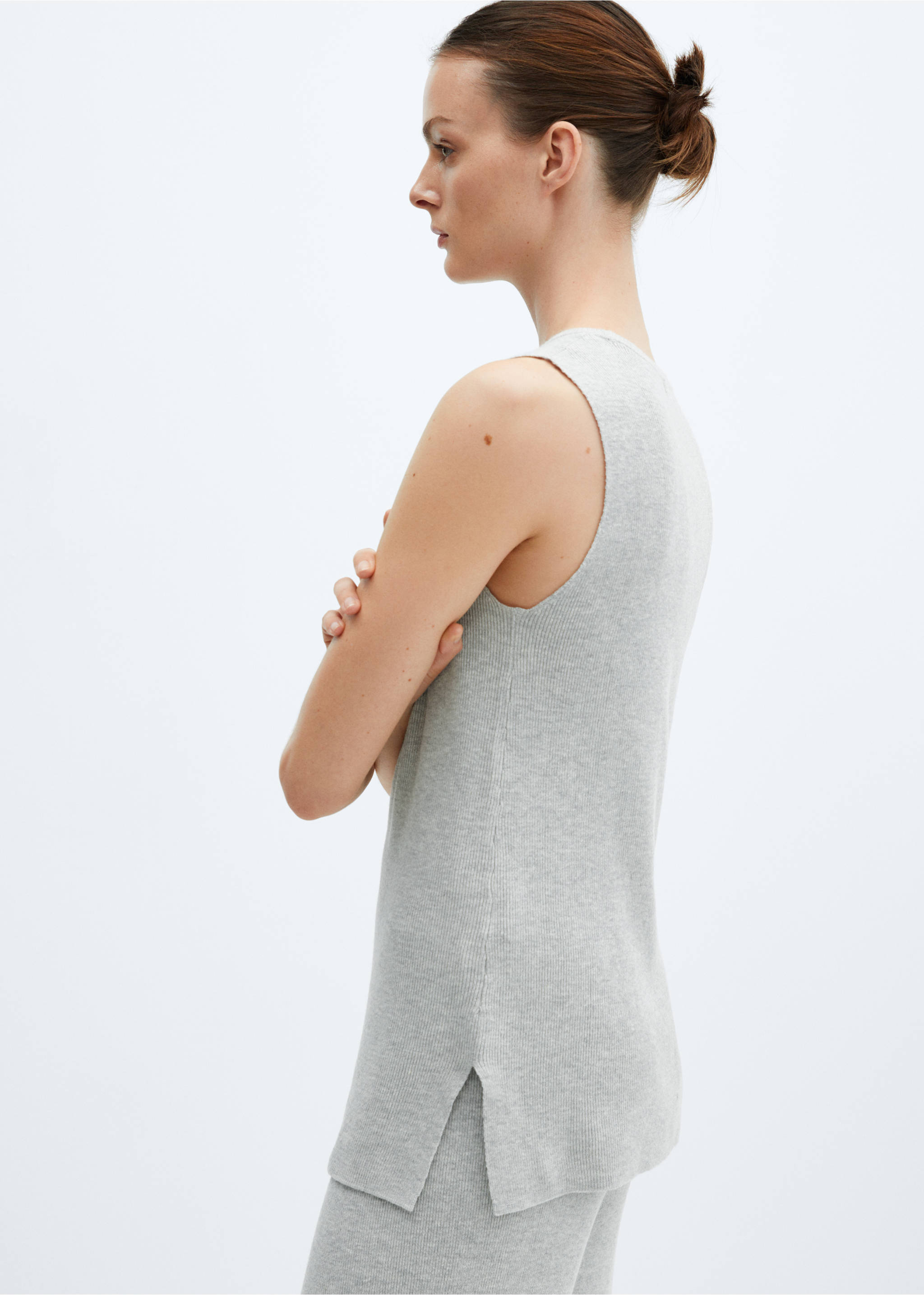 Round-neck knitted top - Reverse of the article, Light Heather Grey. Ref: 67065990-00.