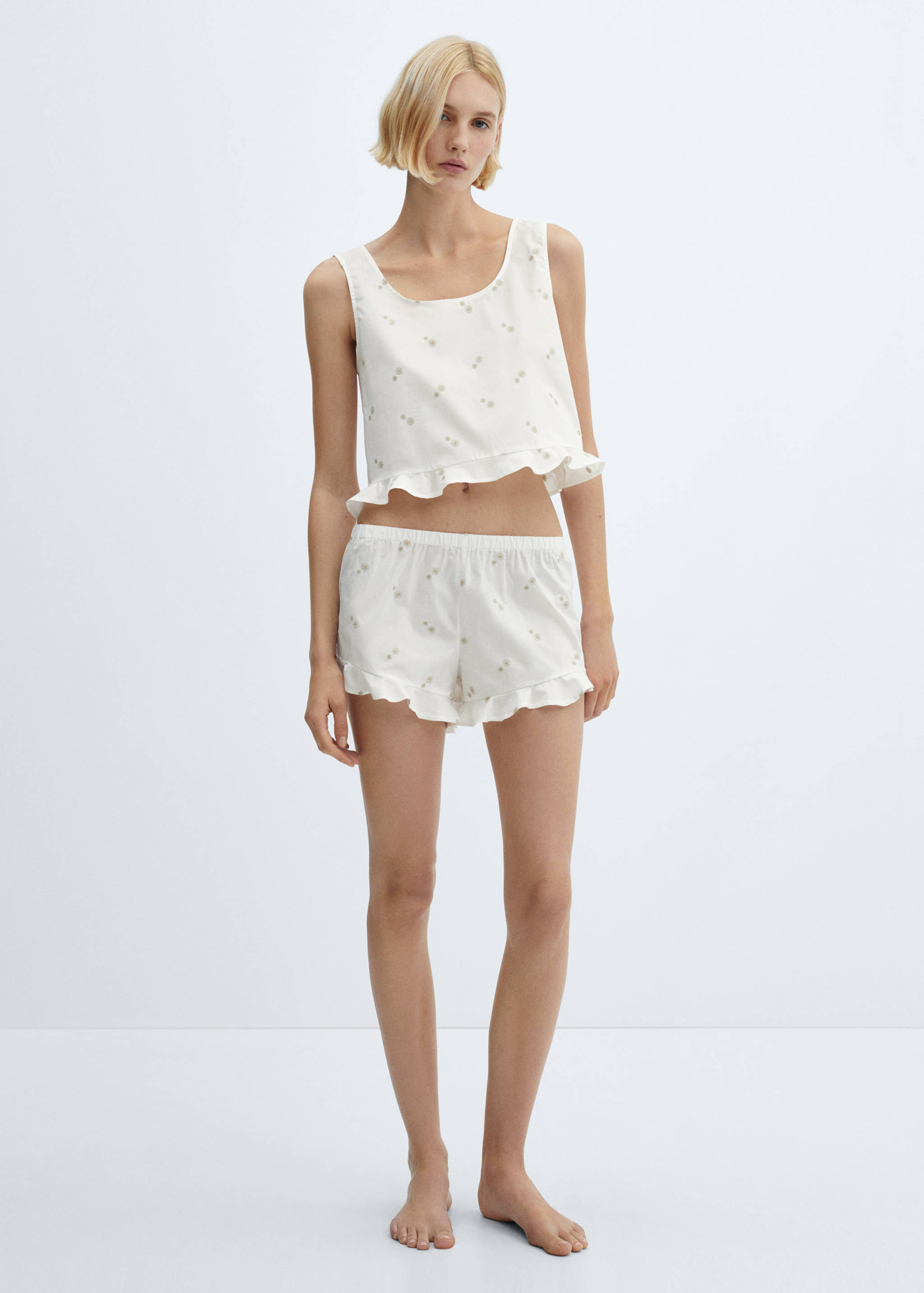 Floral embroidered cotton pyjama top - General plane