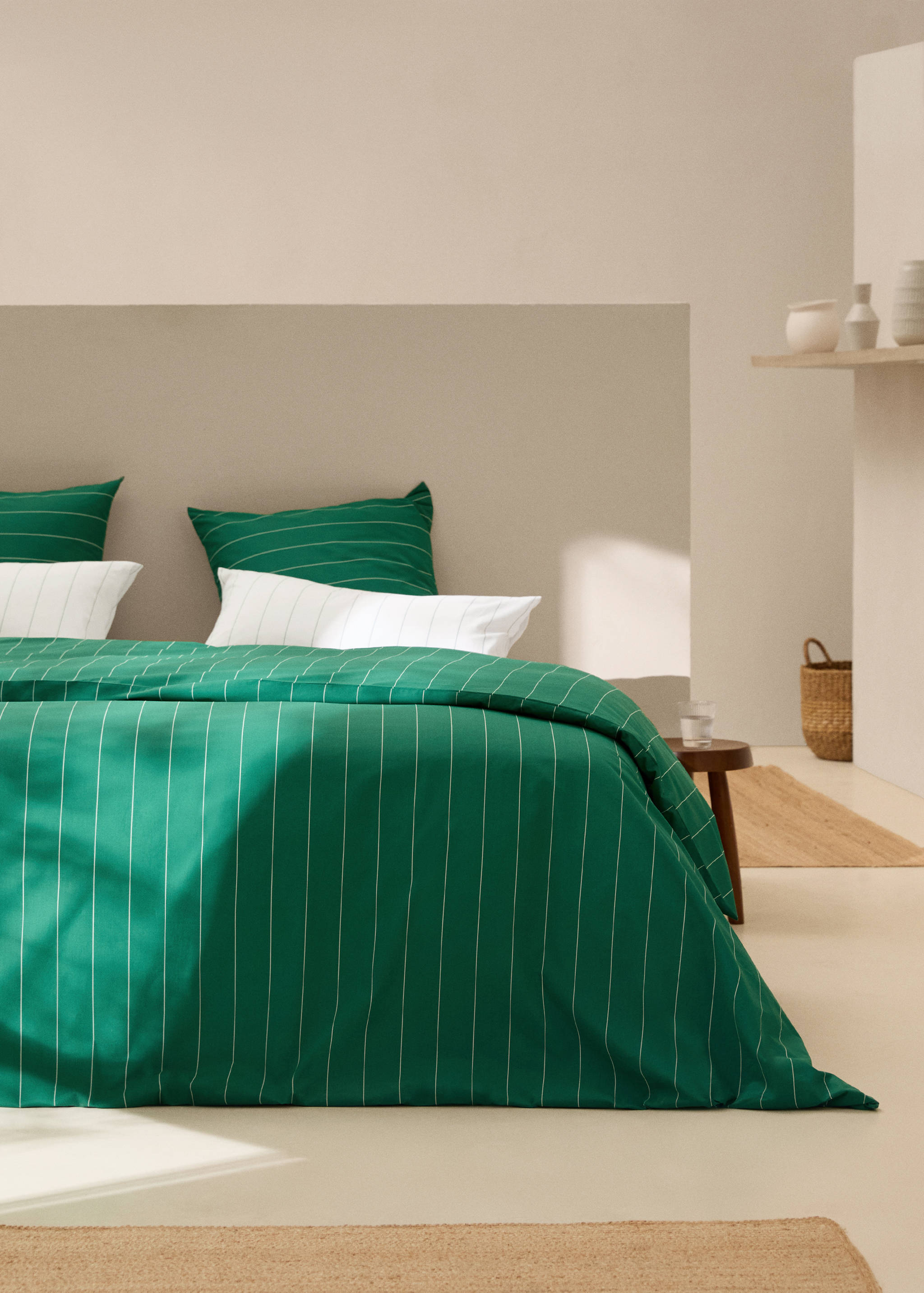 Striped printed cotton duvet cover for single bed - General plane