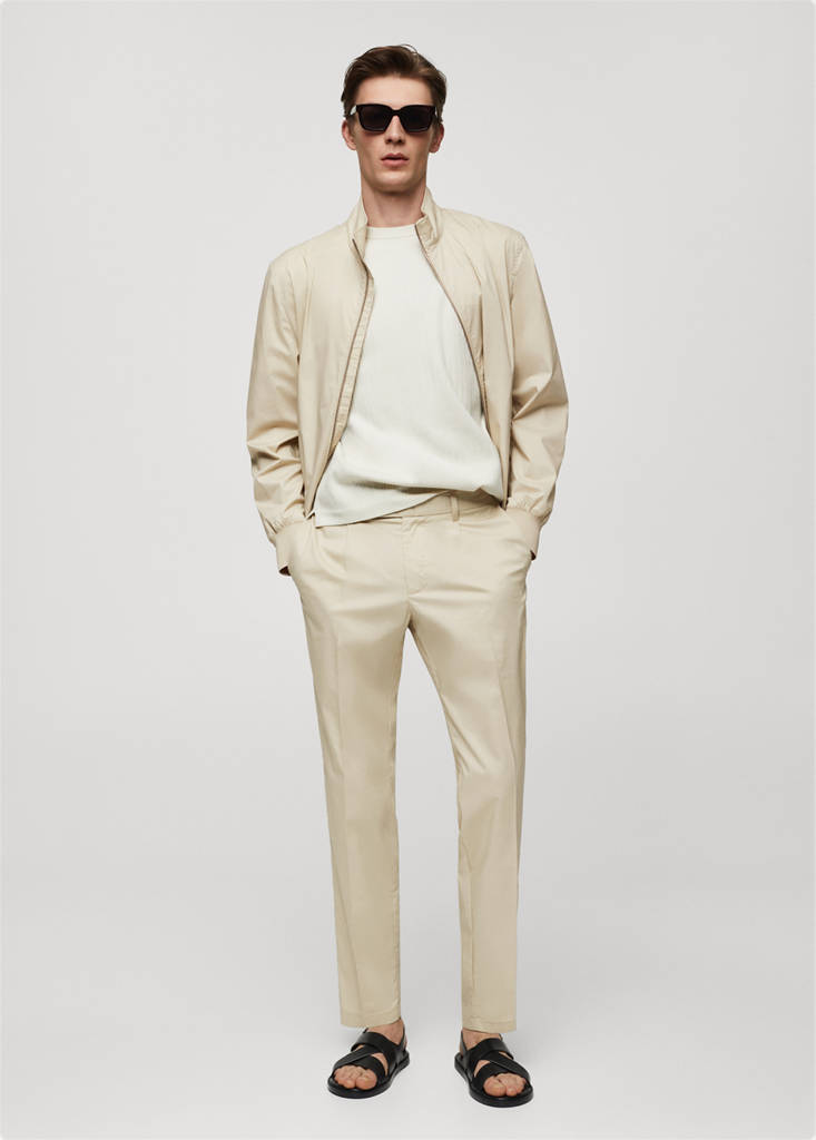 Stretch cotton jacket with zip — Sand