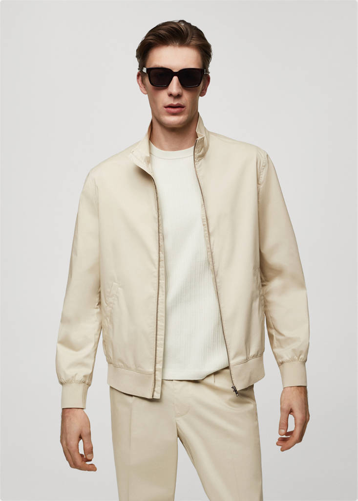 Stretch cotton jacket with zip — Sand
