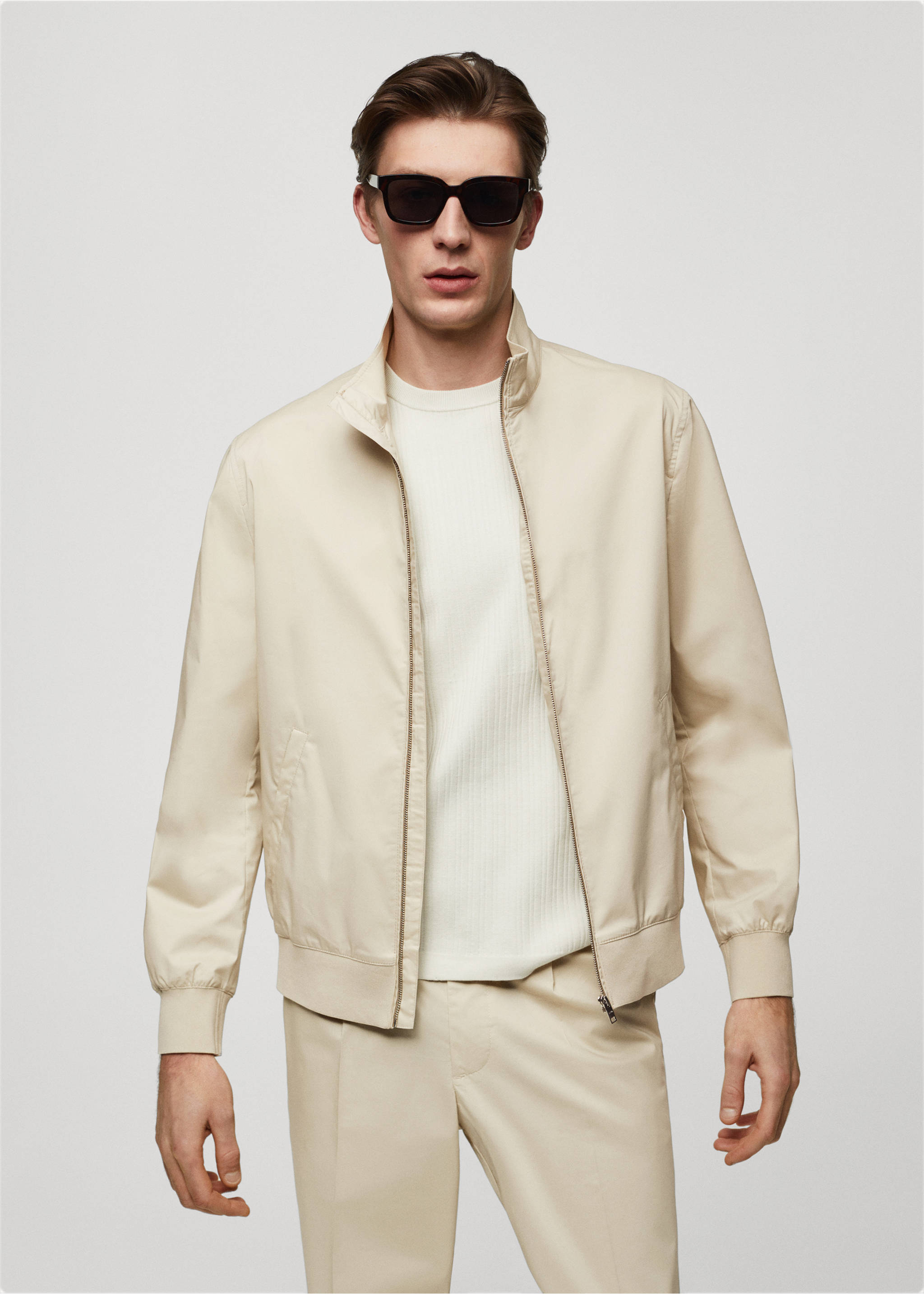 Giacca cotone zip stretch - Piano medio, Sabbia. Ref: 67066310-00.