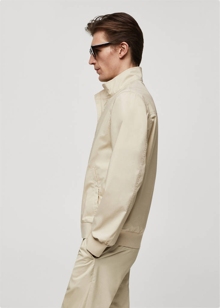 Stretch cotton jacket with zip — Sand
