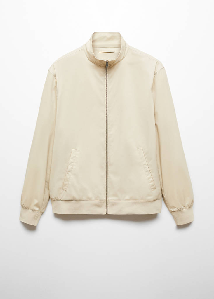 Stretch cotton jacket with zip — Sand