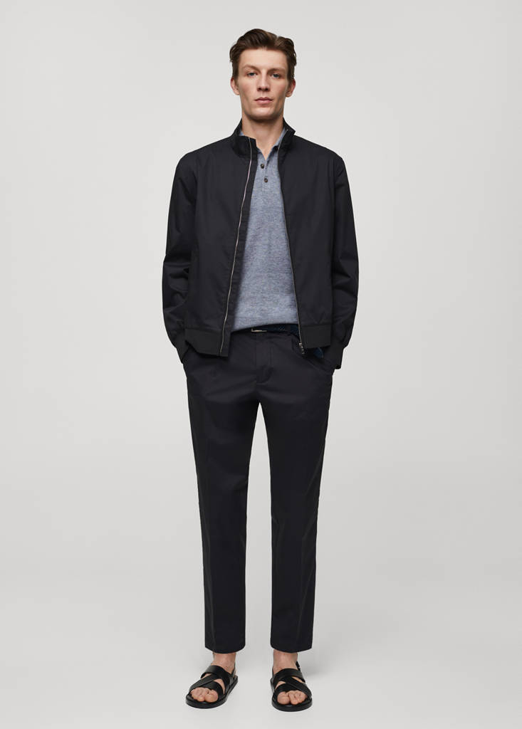 Stretch cotton jacket with zip — Dark Navy