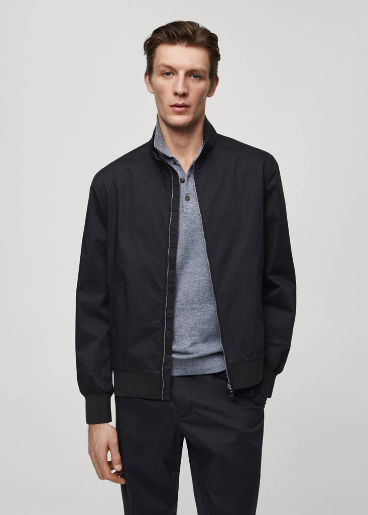 Stretch cotton jacket with zip — Dark Navy