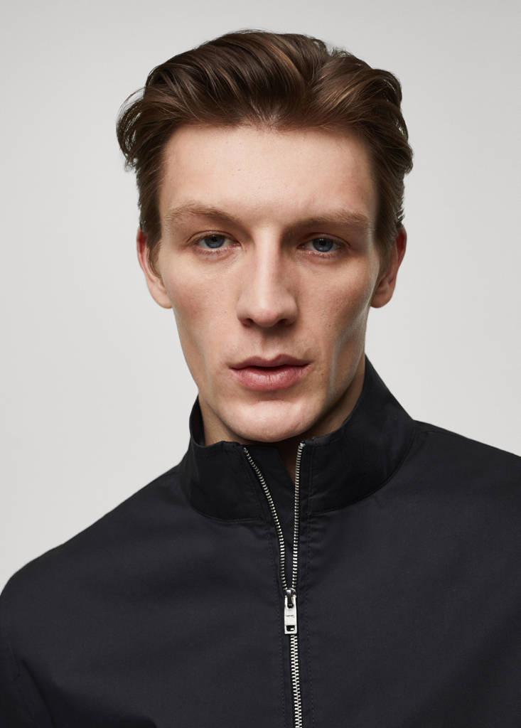 Stretch cotton jacket with zip — Dark Navy