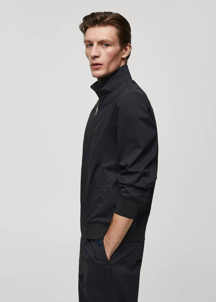 Stretch cotton jacket with zip — Dark Navy