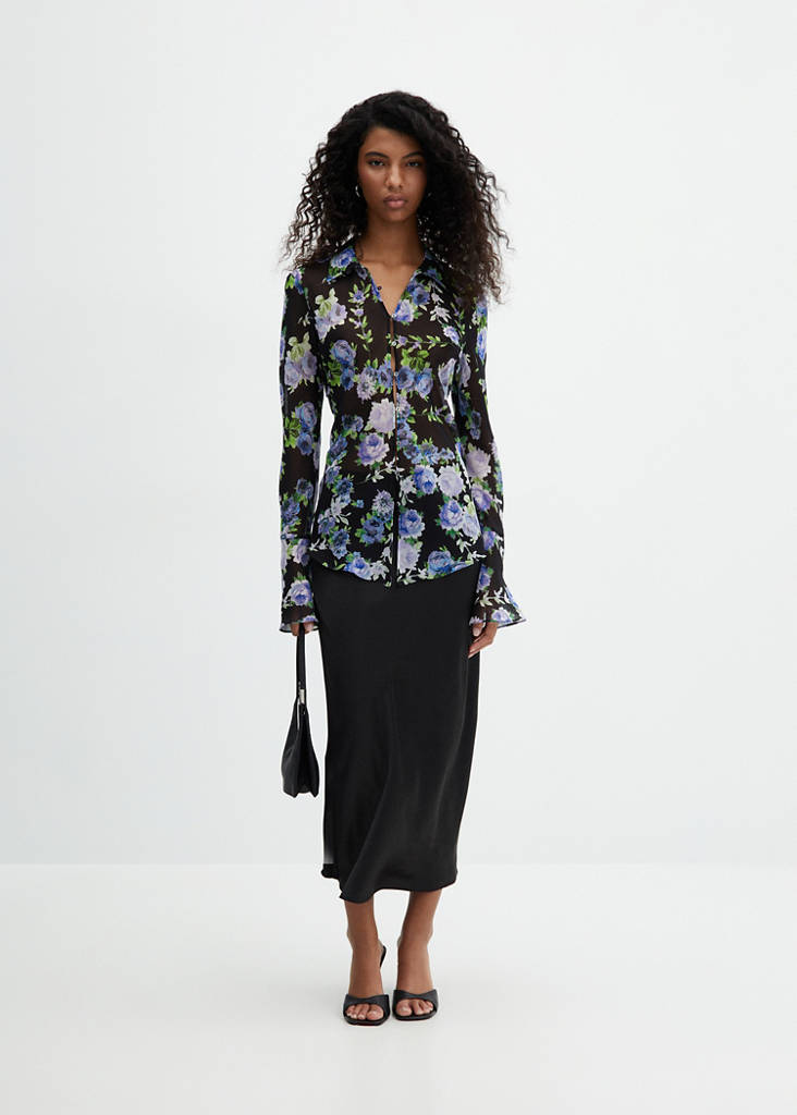 MANGO - Chemise imprimée semi-transparente noir - S