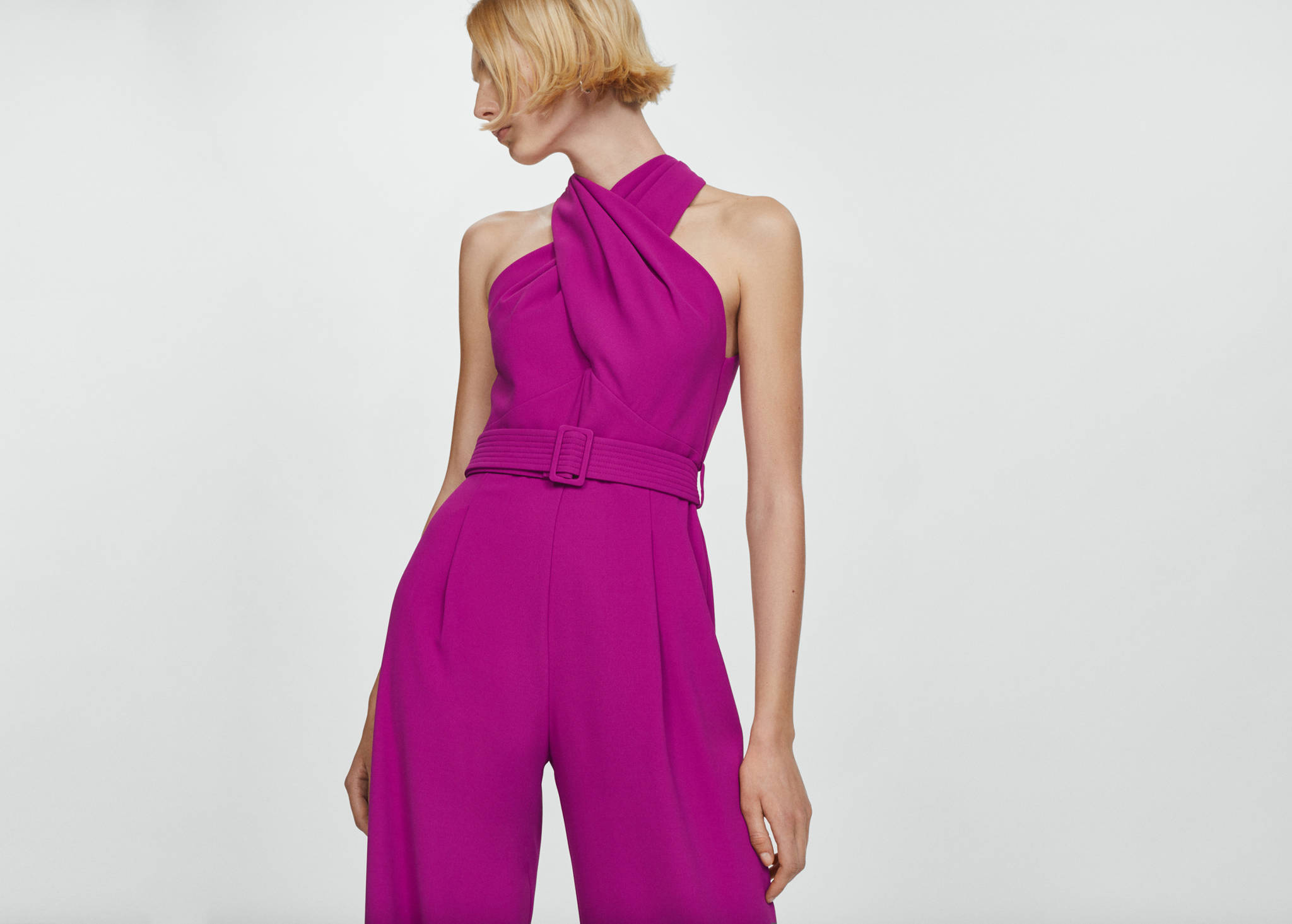 Jumpsuit with crossover collar and belt - Panoramic plane
