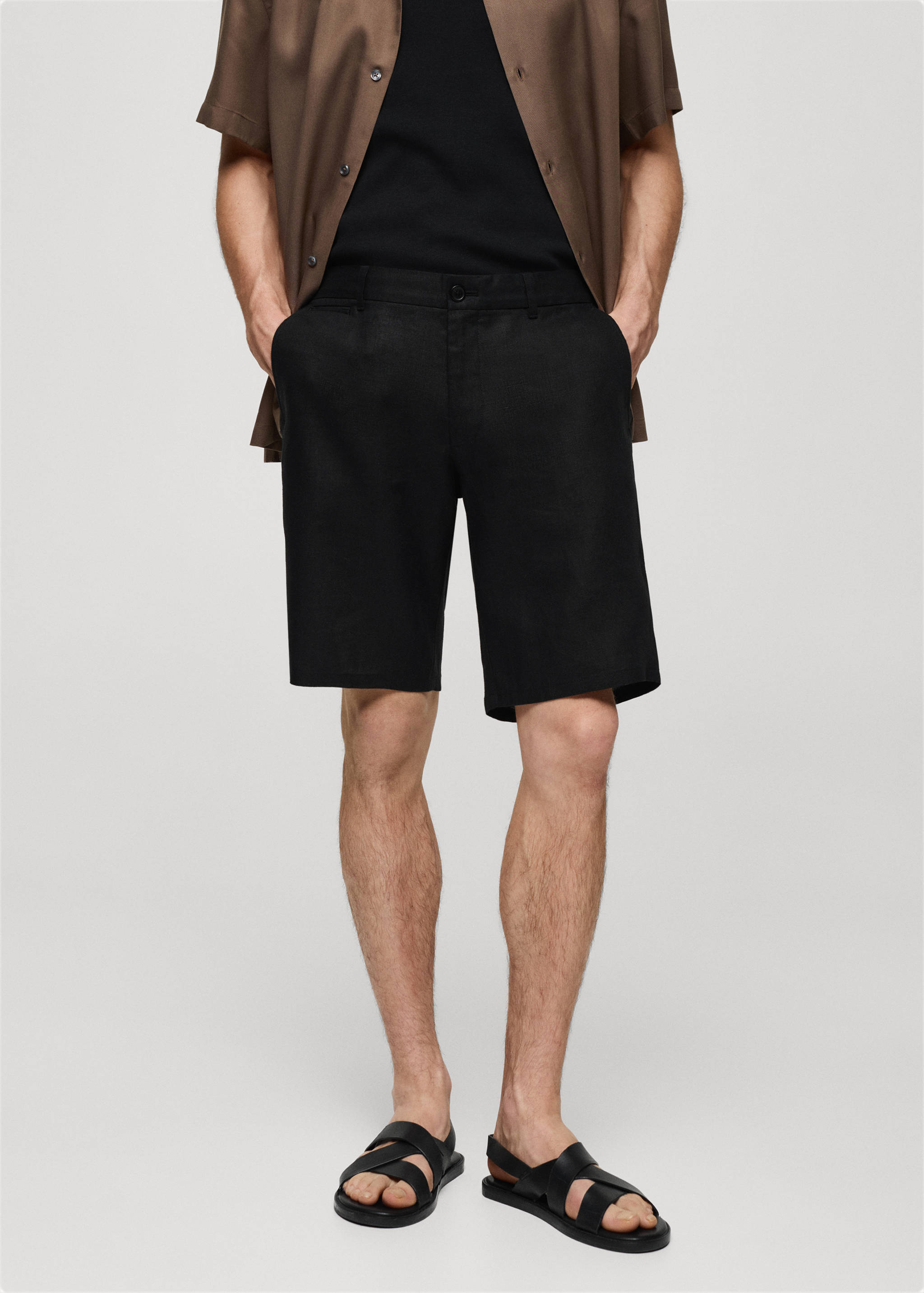 Bermudas slim fit 100% lino - Plano medio