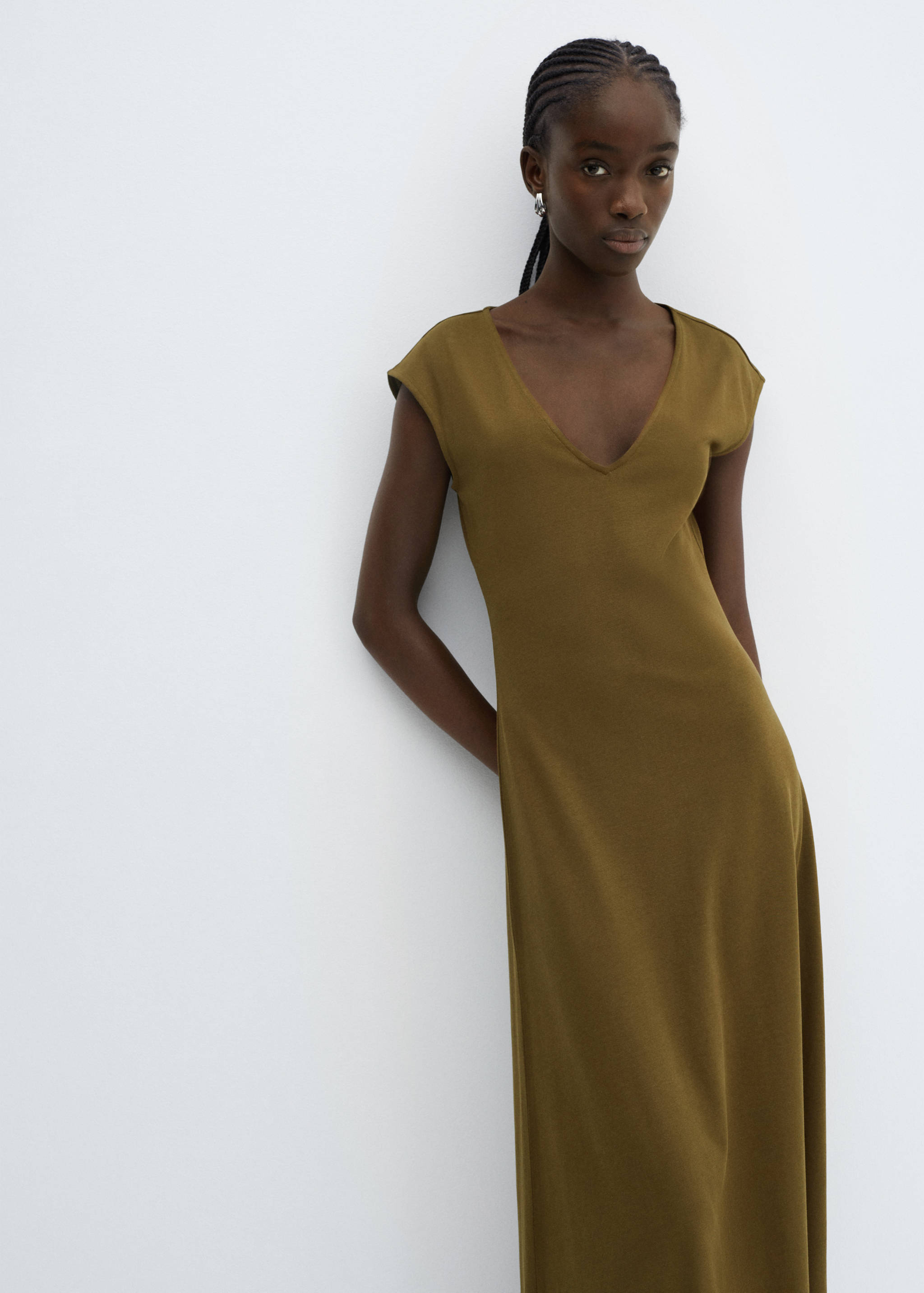 V-neck cotton dress - Medium plane