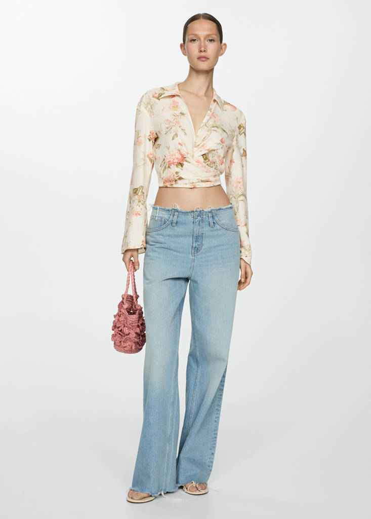 Floral linen-blend blouse — Vanilla
