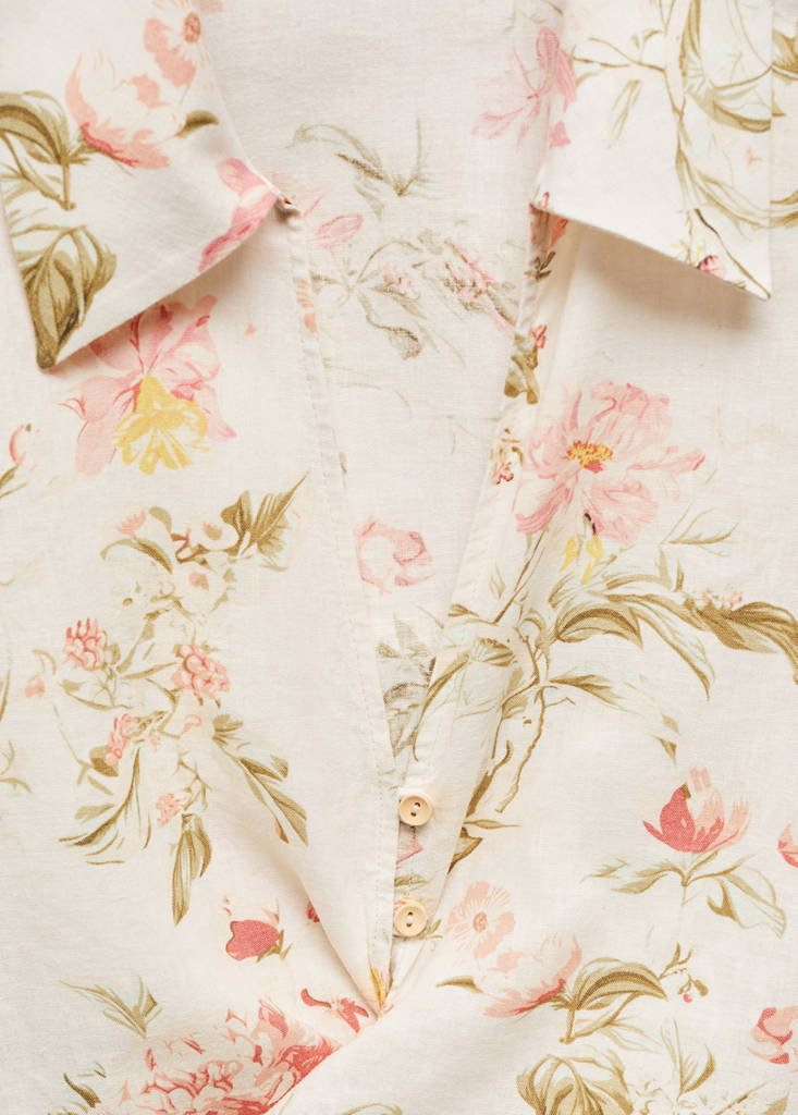 Floral linen-blend blouse — Vanilla