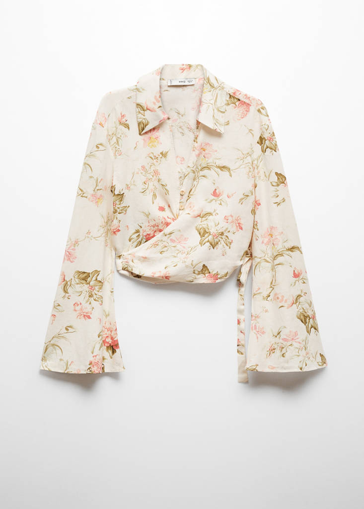 Floral linen-blend blouse — Vanilla