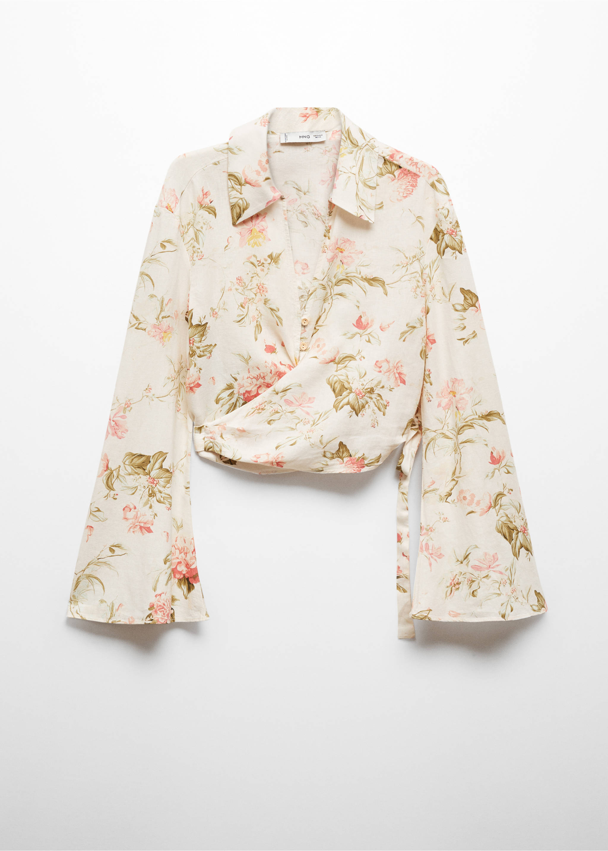 Floral linen-blend blouse - Article without model, Vanilla. Ref: 67067110-00.