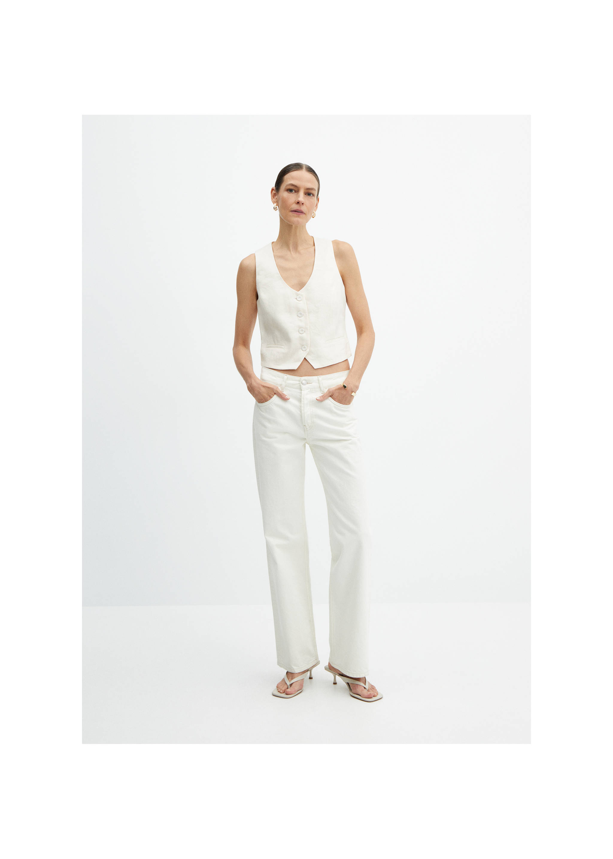 Linen suit waistcoat - General plane, Ecru. Ref: 67067112-00.