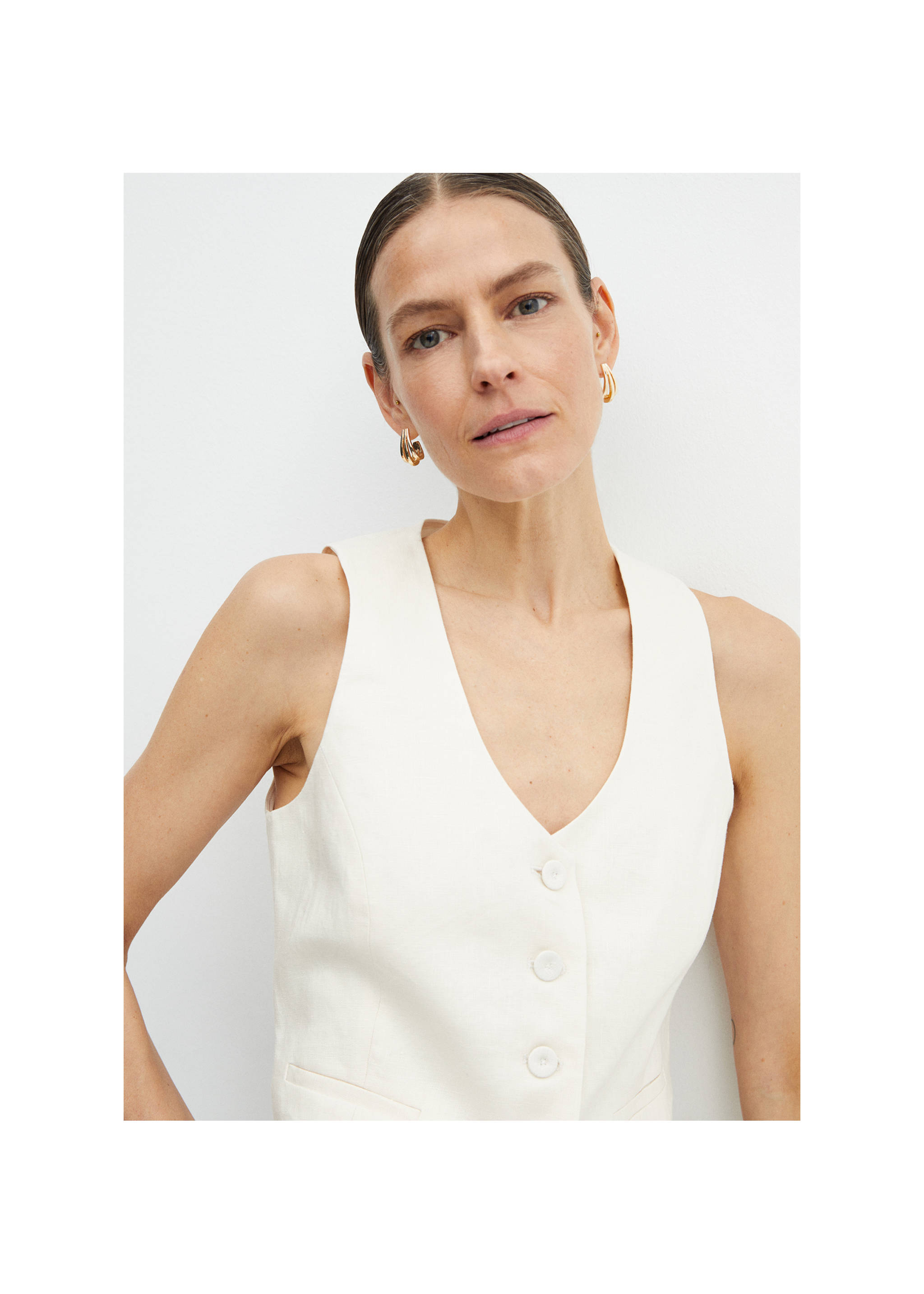 Linen suit waistcoat - Medium plane, Ecru. Ref: 67067112-00.