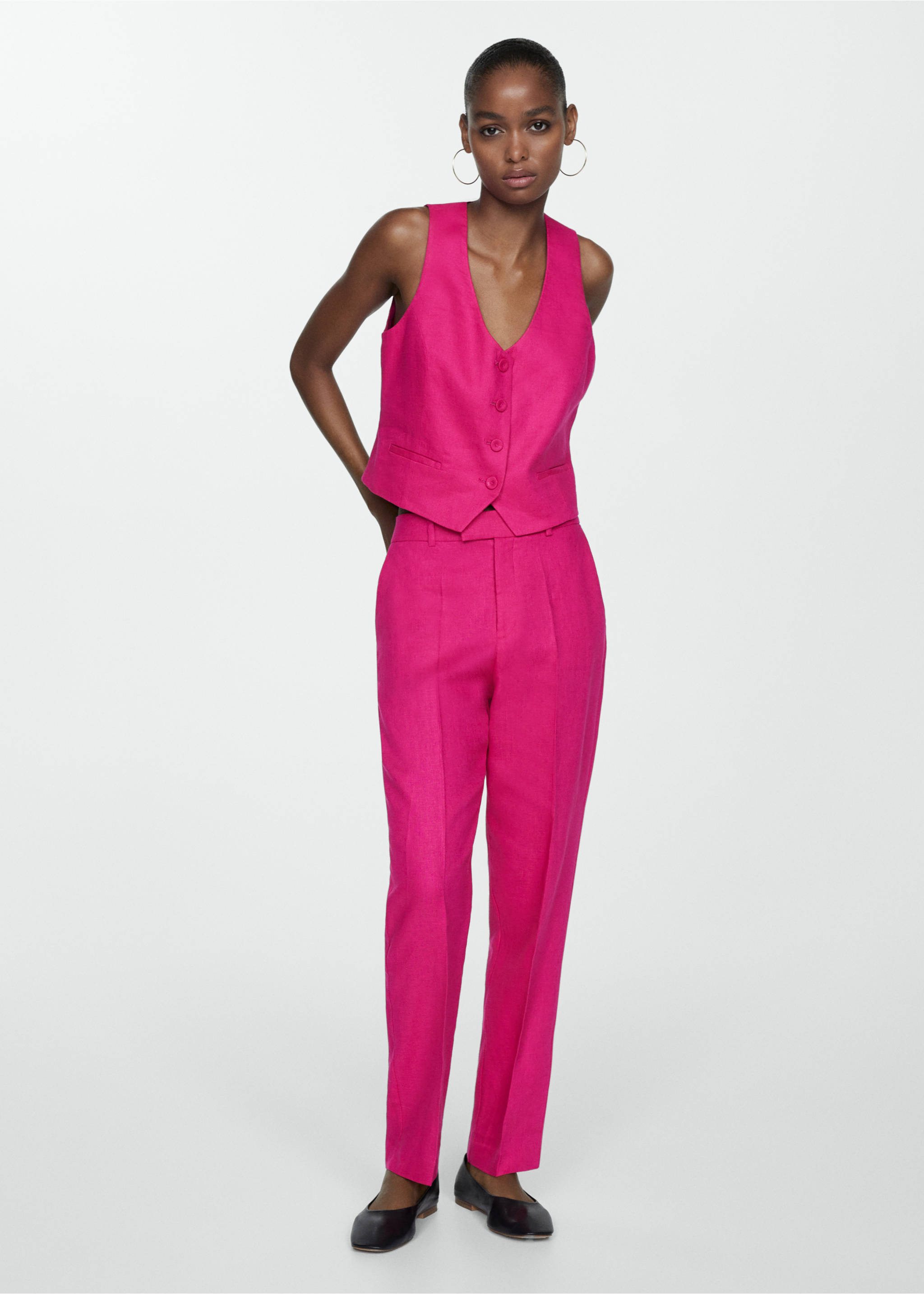 Linen suit waistcoat - General plane, Fuchsia. Ref: 67067112-00.