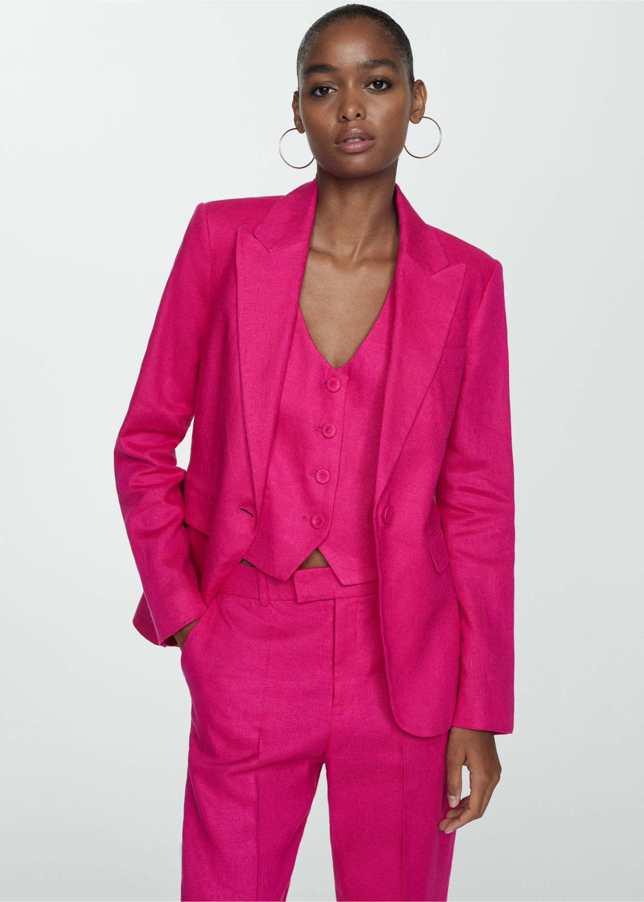 Linen suit waistcoat - Medium plane, Fuchsia. Ref: 67067112-00.