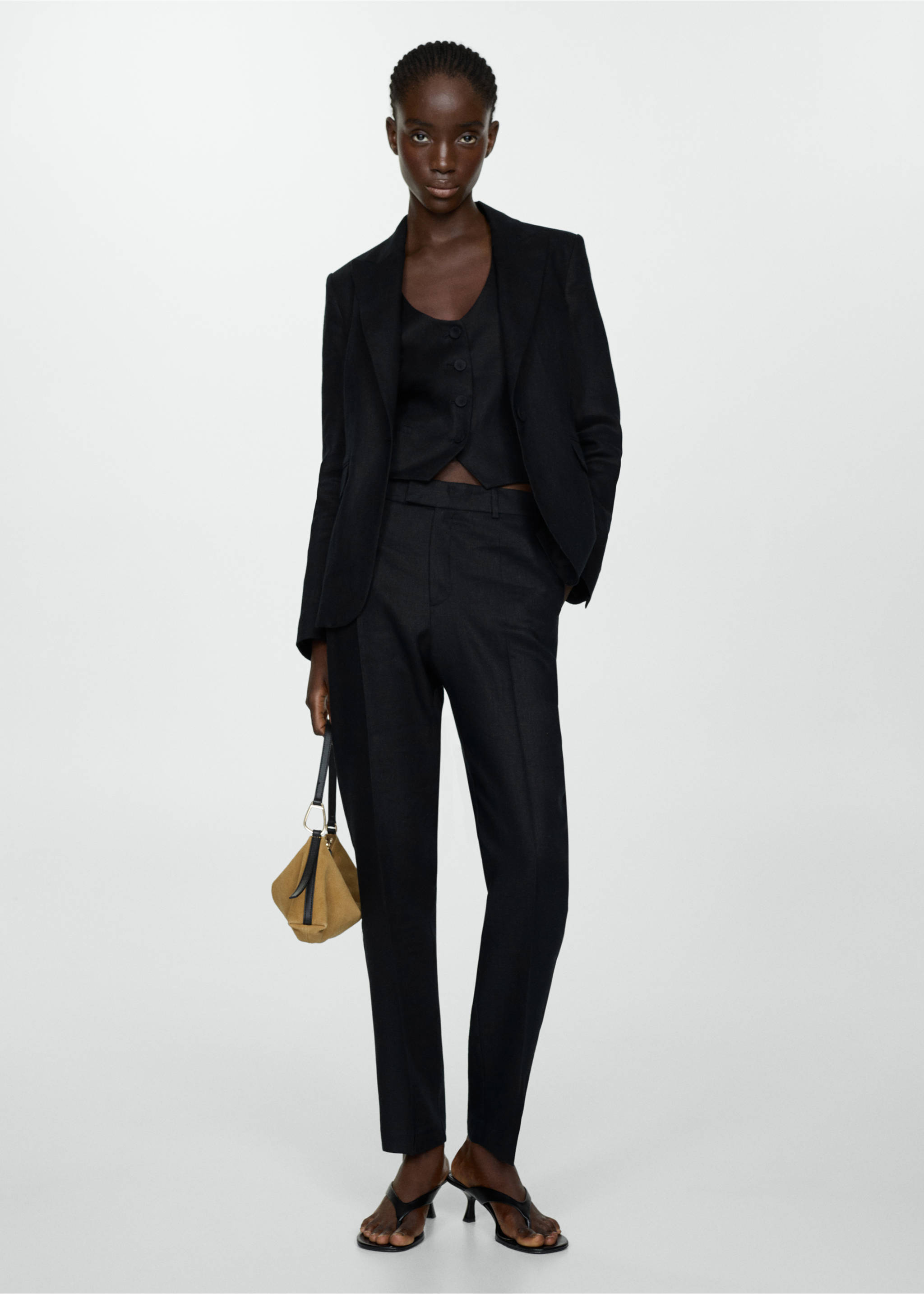 Linen suit waistcoat - General plane, Black. Ref: 67067112-00.