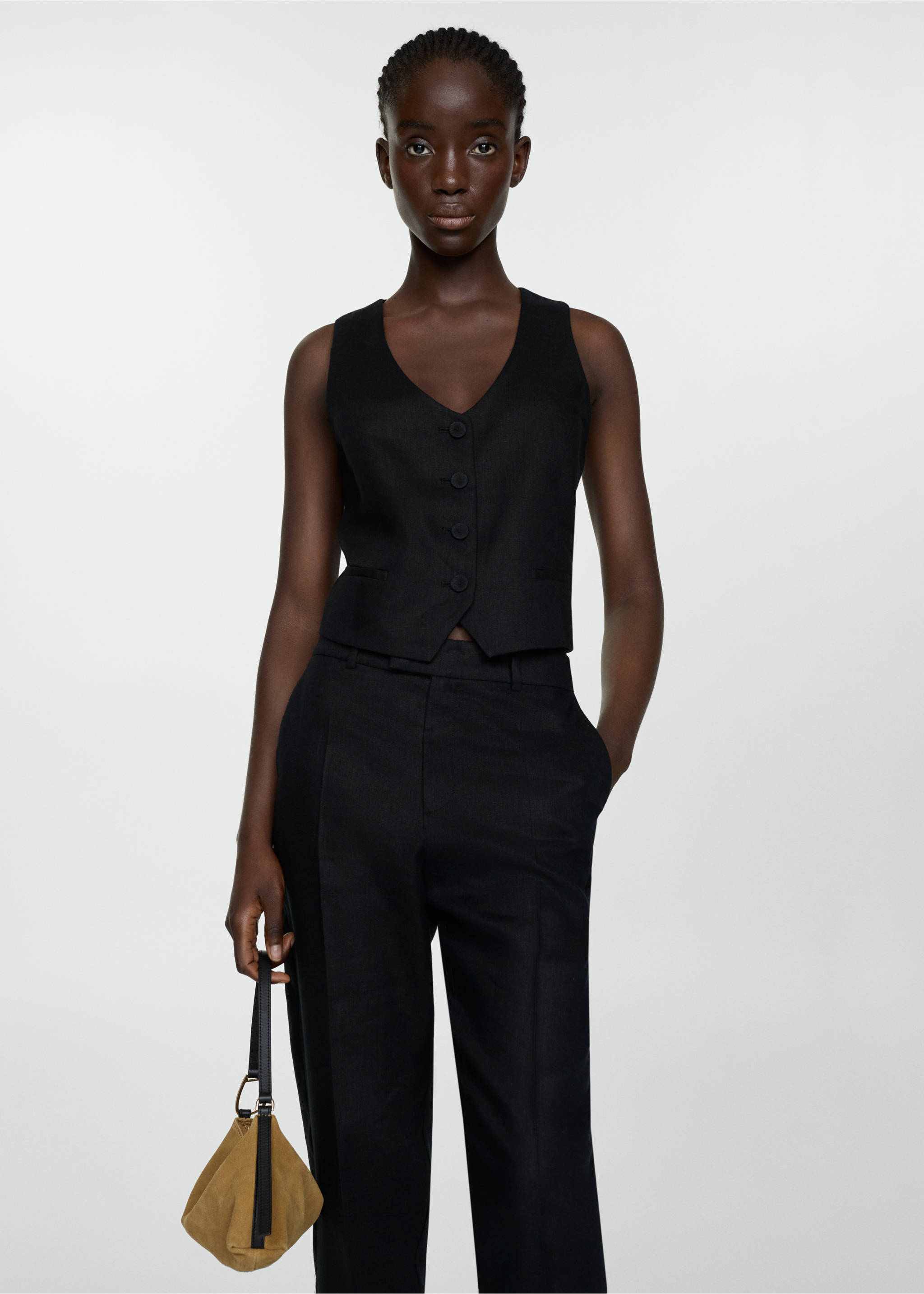 Linen suit waistcoat - Medium plane, Black. Ref: 67067112-00.