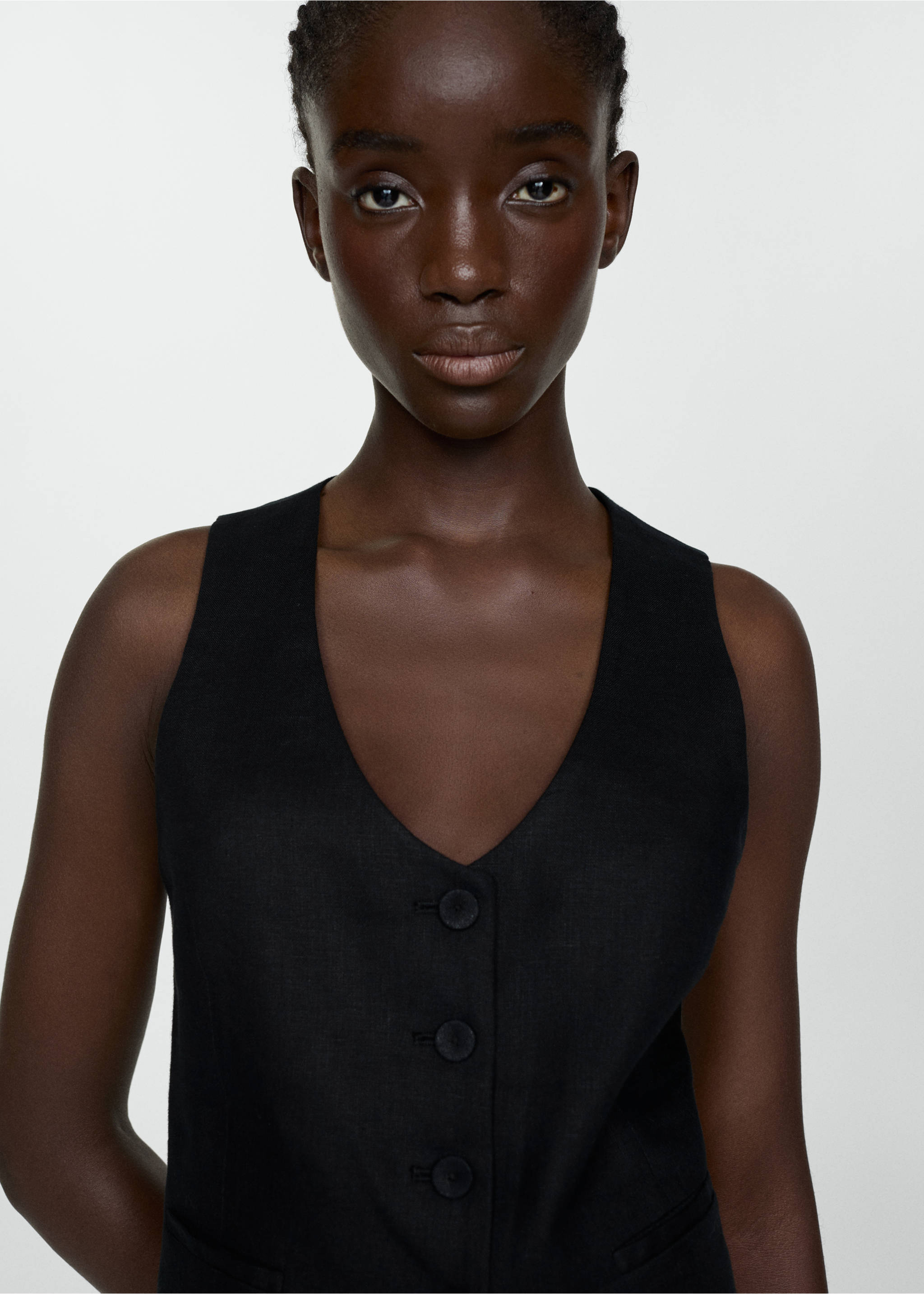 Linen suit waistcoat - Details of the article 1, Black. Ref: 67067112-00.