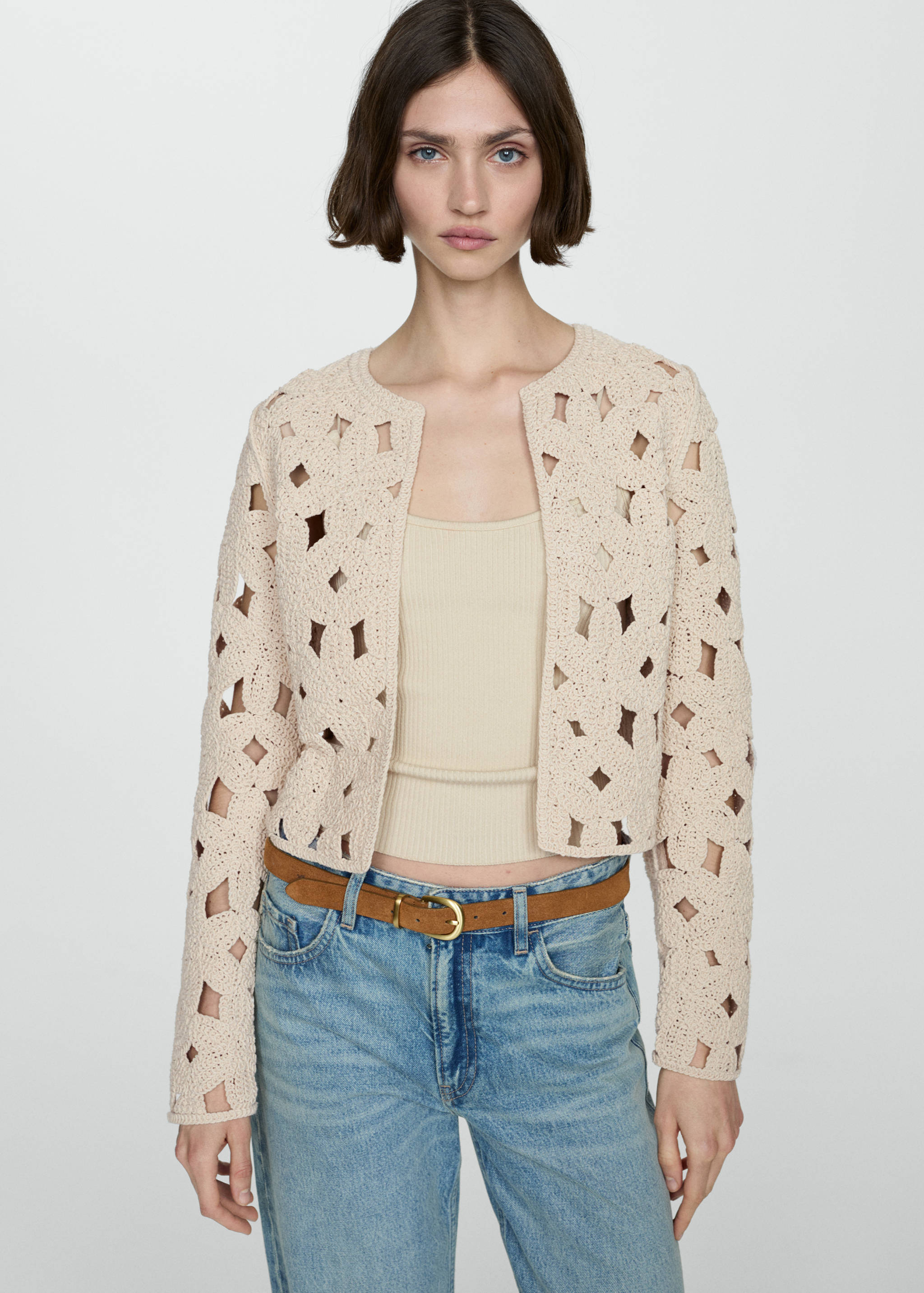 Crochet jacket with openwork details - Medium plane