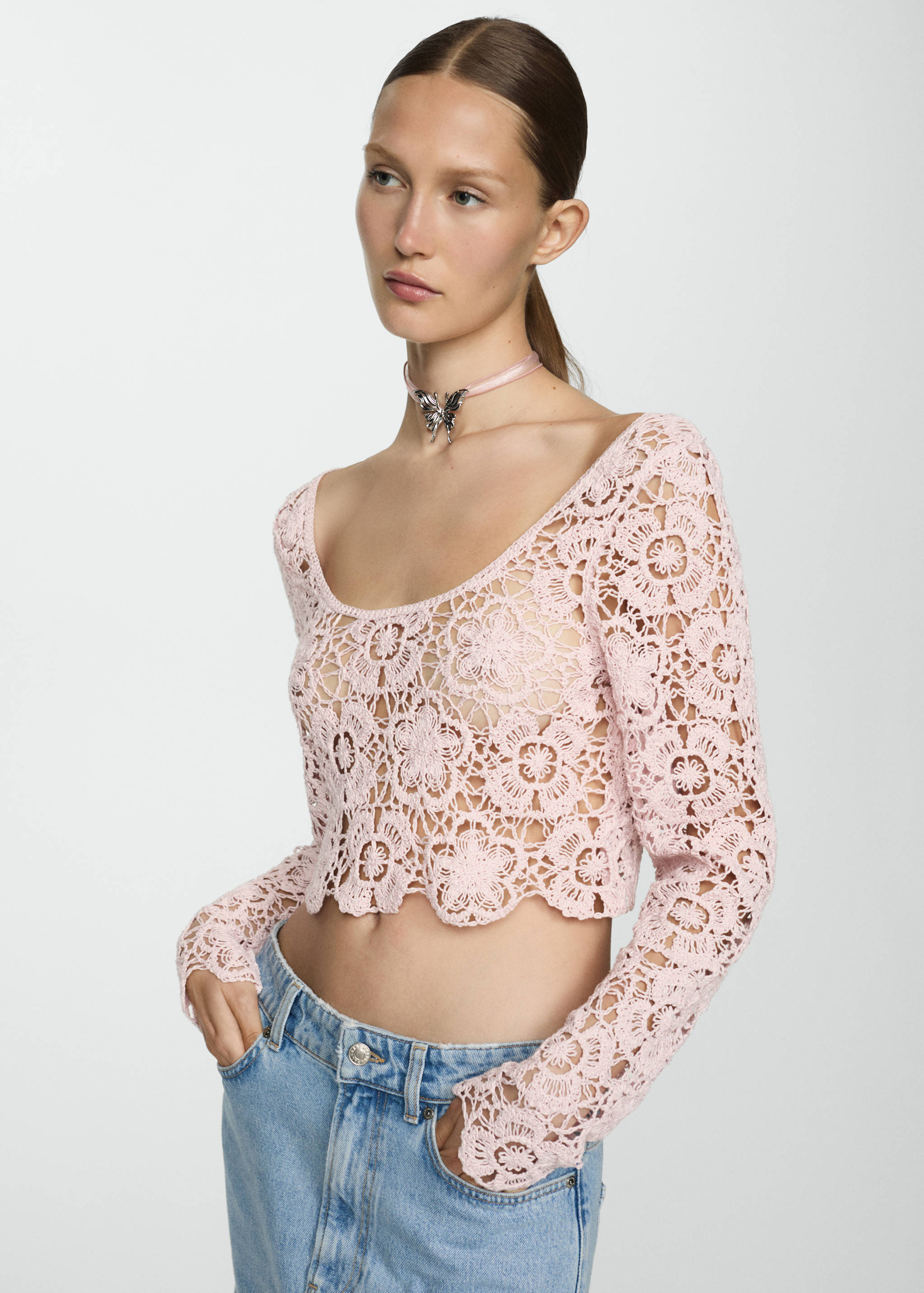 Pull-over court crochet - Plan moyen