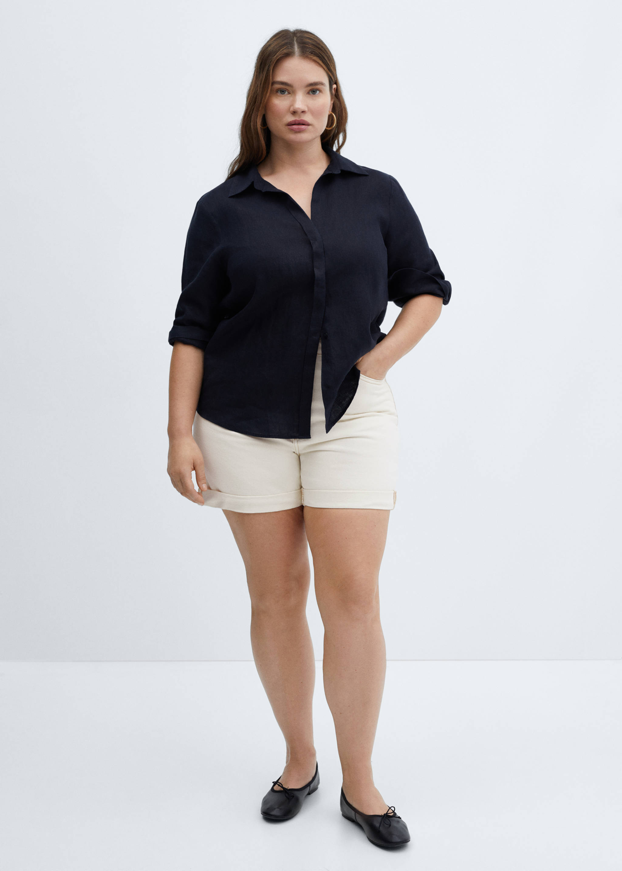 Шорты из денима с высокой талией - Деталь изделия 3