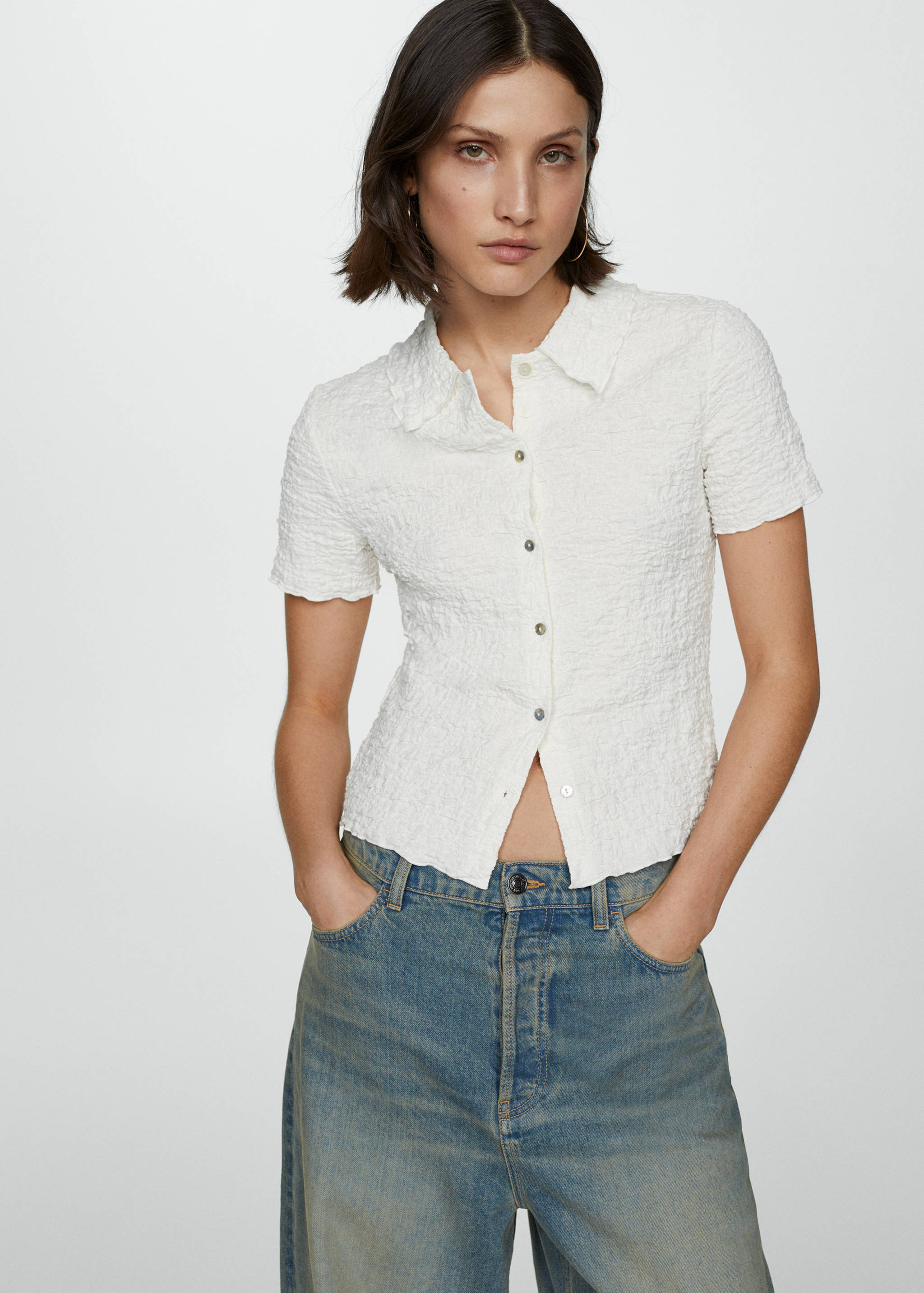 Textured cotton T-shirt - Medium plane