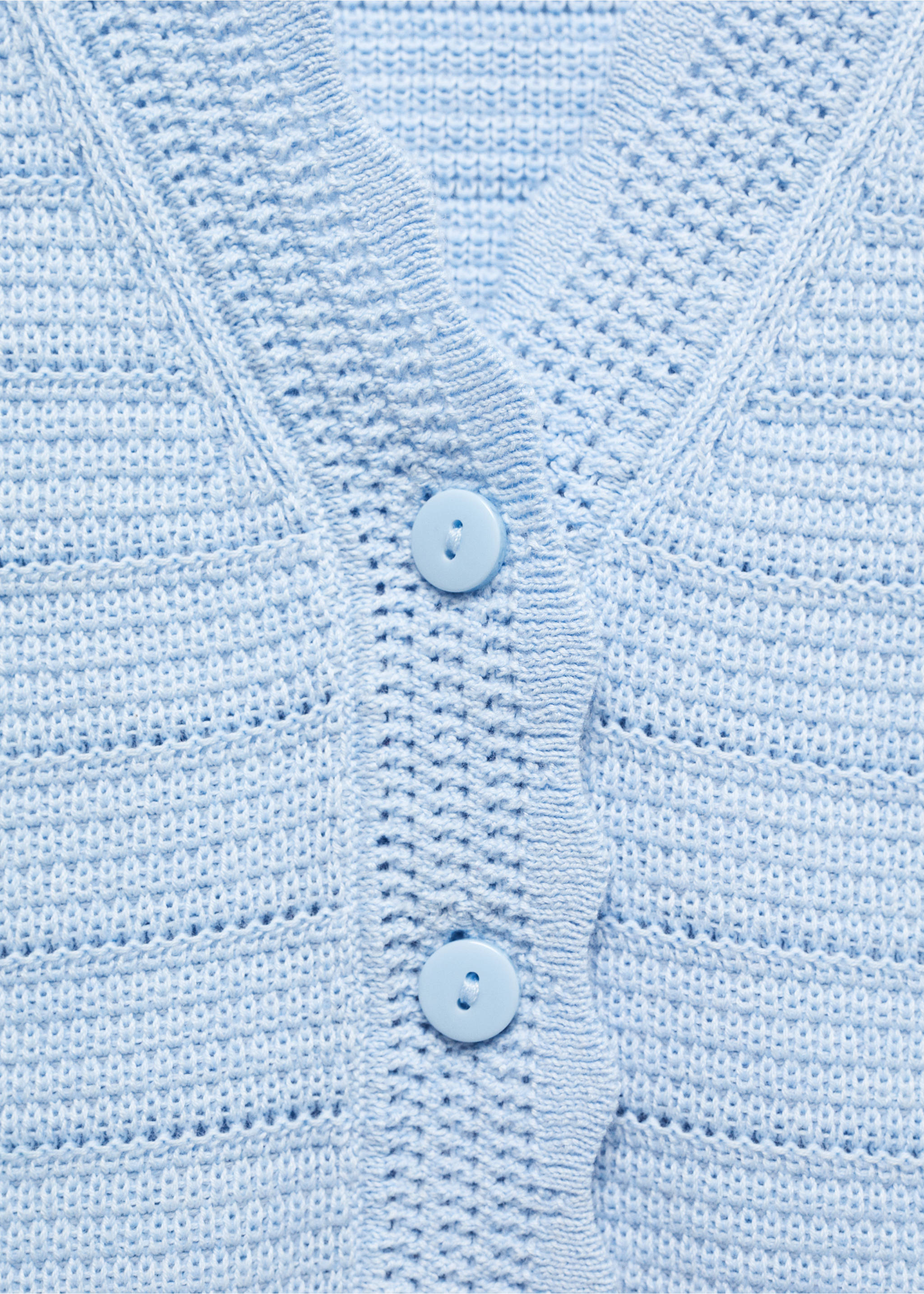 Knitted gilet with openwork details - Details of the article 8, Sky Blue. Ref: 67067133-00.
