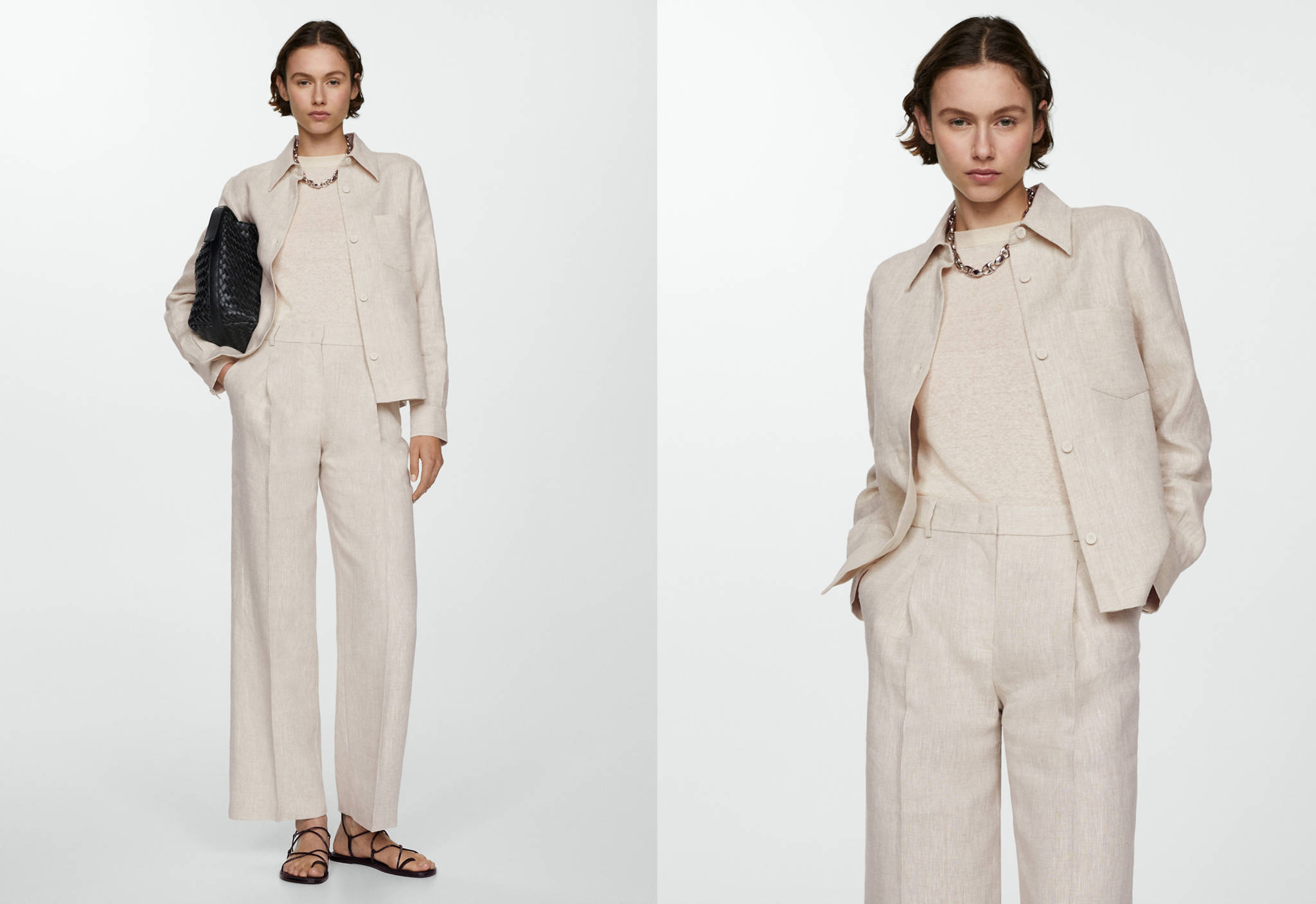 Straight linen-blend trousers - Panoramic plane