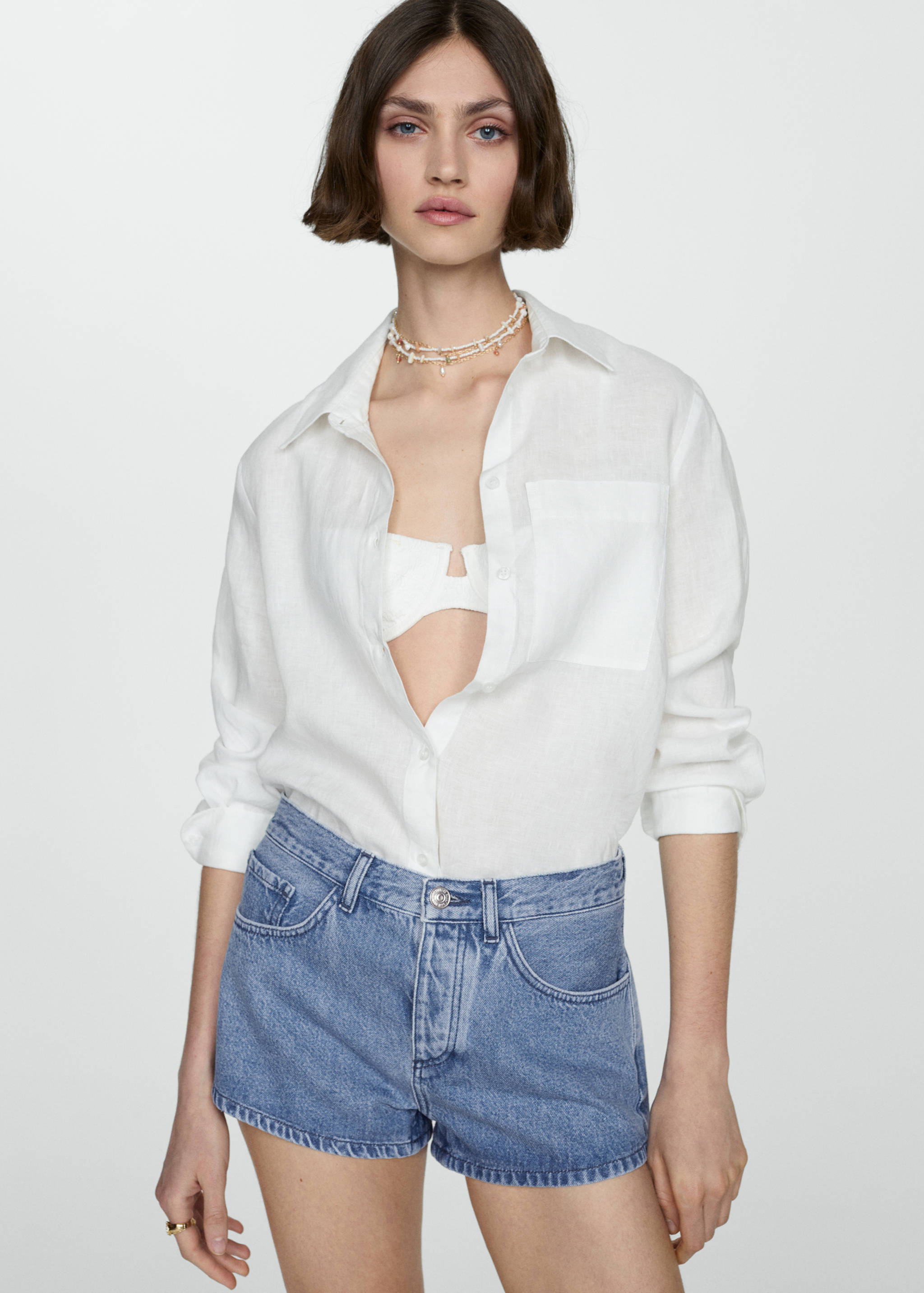 Mid-rise denim shorts - Details of the article 1