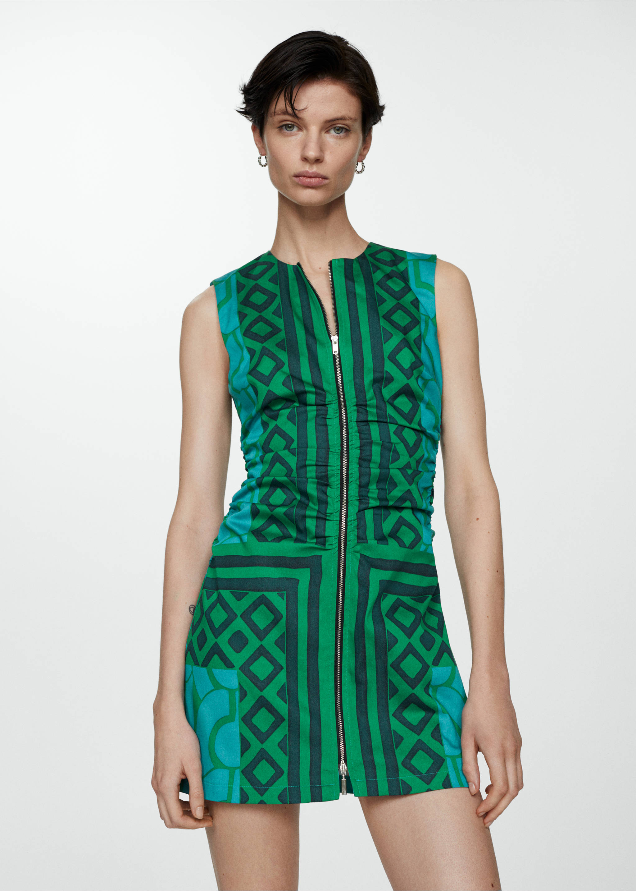 Printed dress with zip - Medium plane, Blue. Ref: 67067147-00.