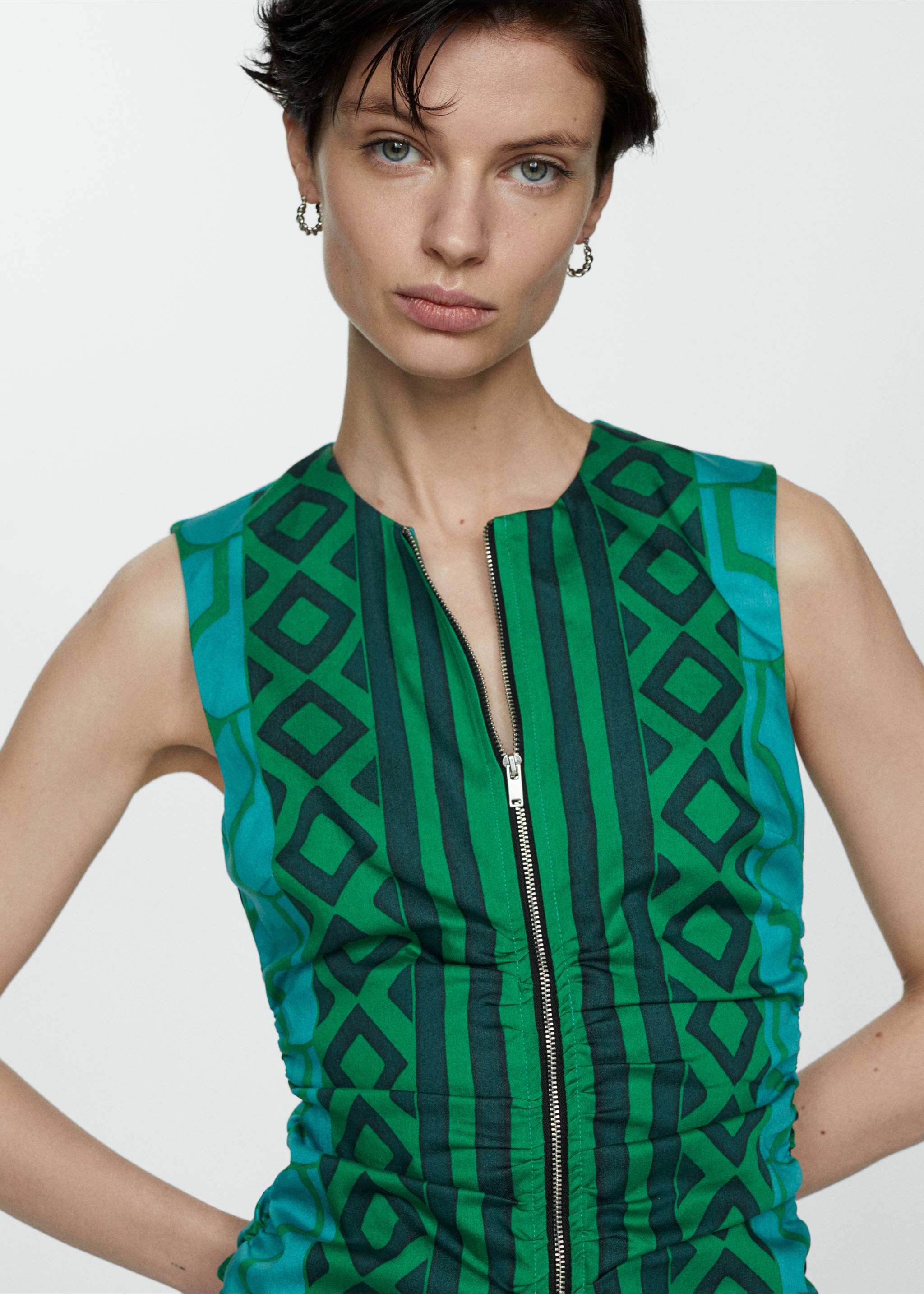 Printed dress with zip - Details of the article 3, Blue. Ref: 67067147-00.