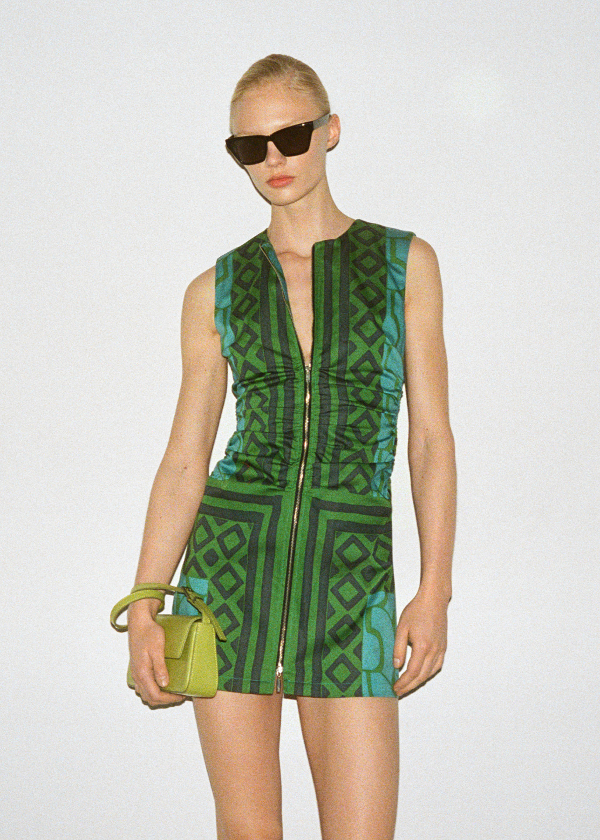 Printed dress with zip - Details of the article 7, Blue. Ref: 67067147-00.