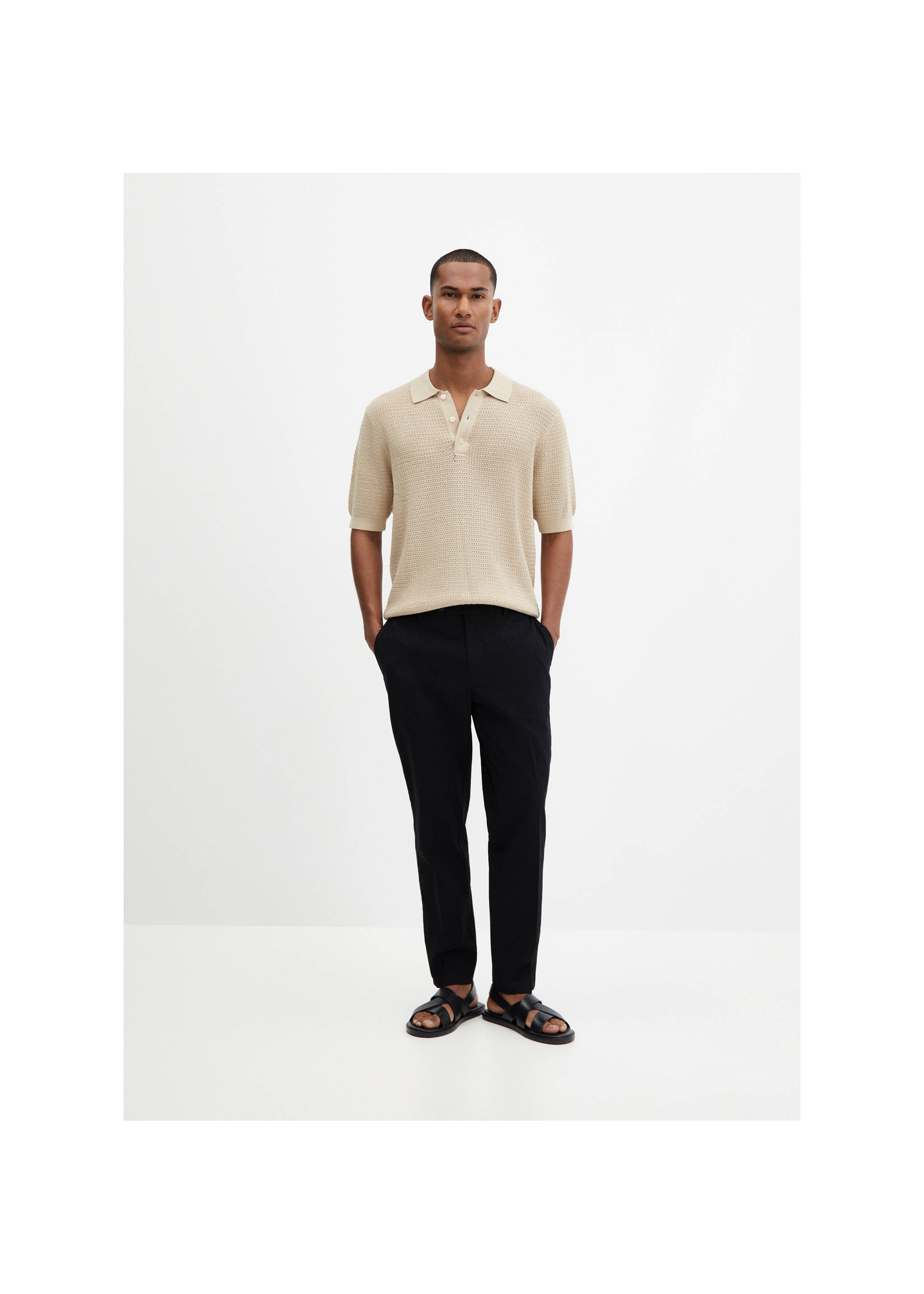 Polo maille ajourée - Plan général, Beige. Ref: 67067698-00.