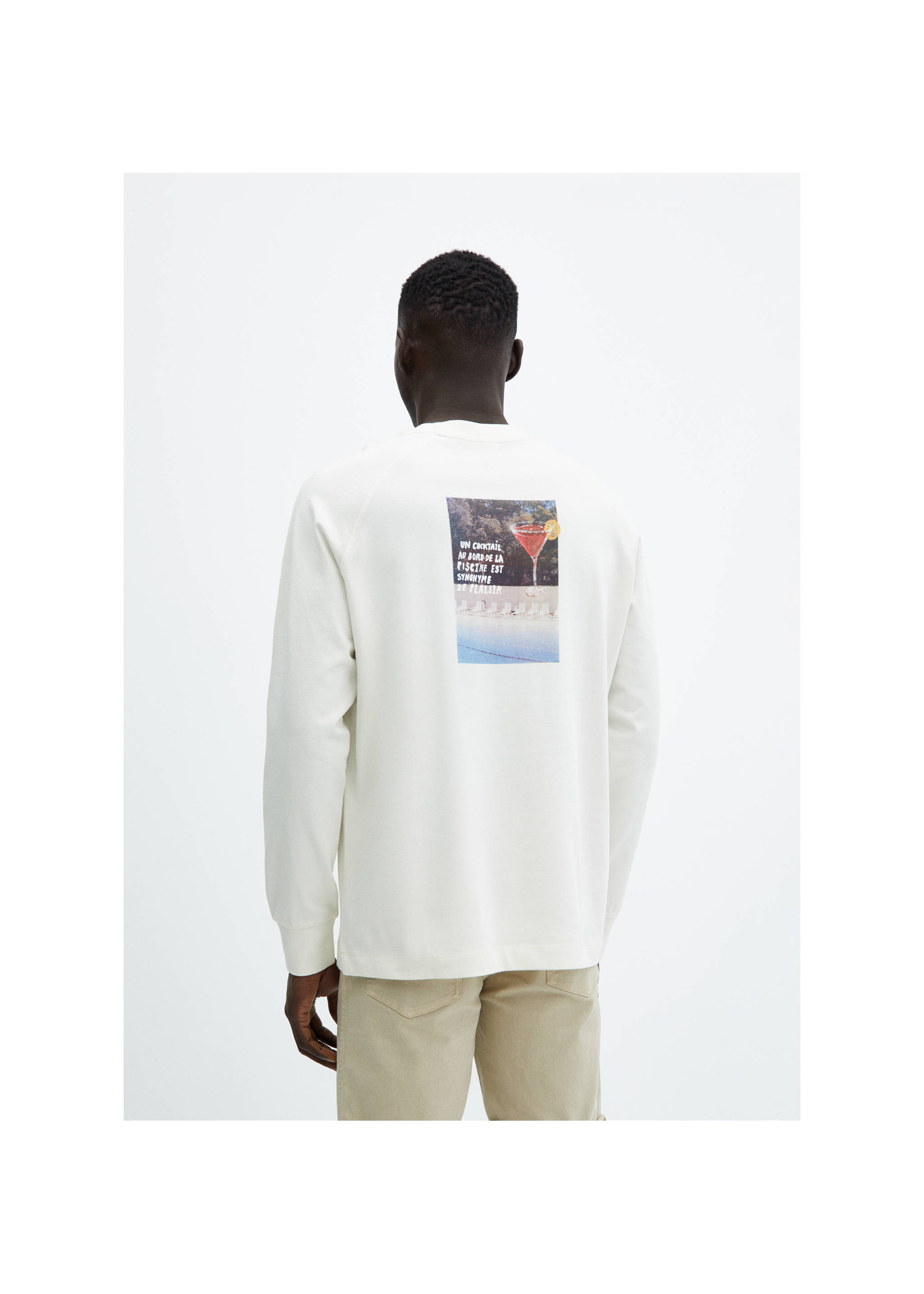 Sudadera 100% algodón dibujo estampado - Reverso del artículo, Blanco. Ref: 67067701-00.