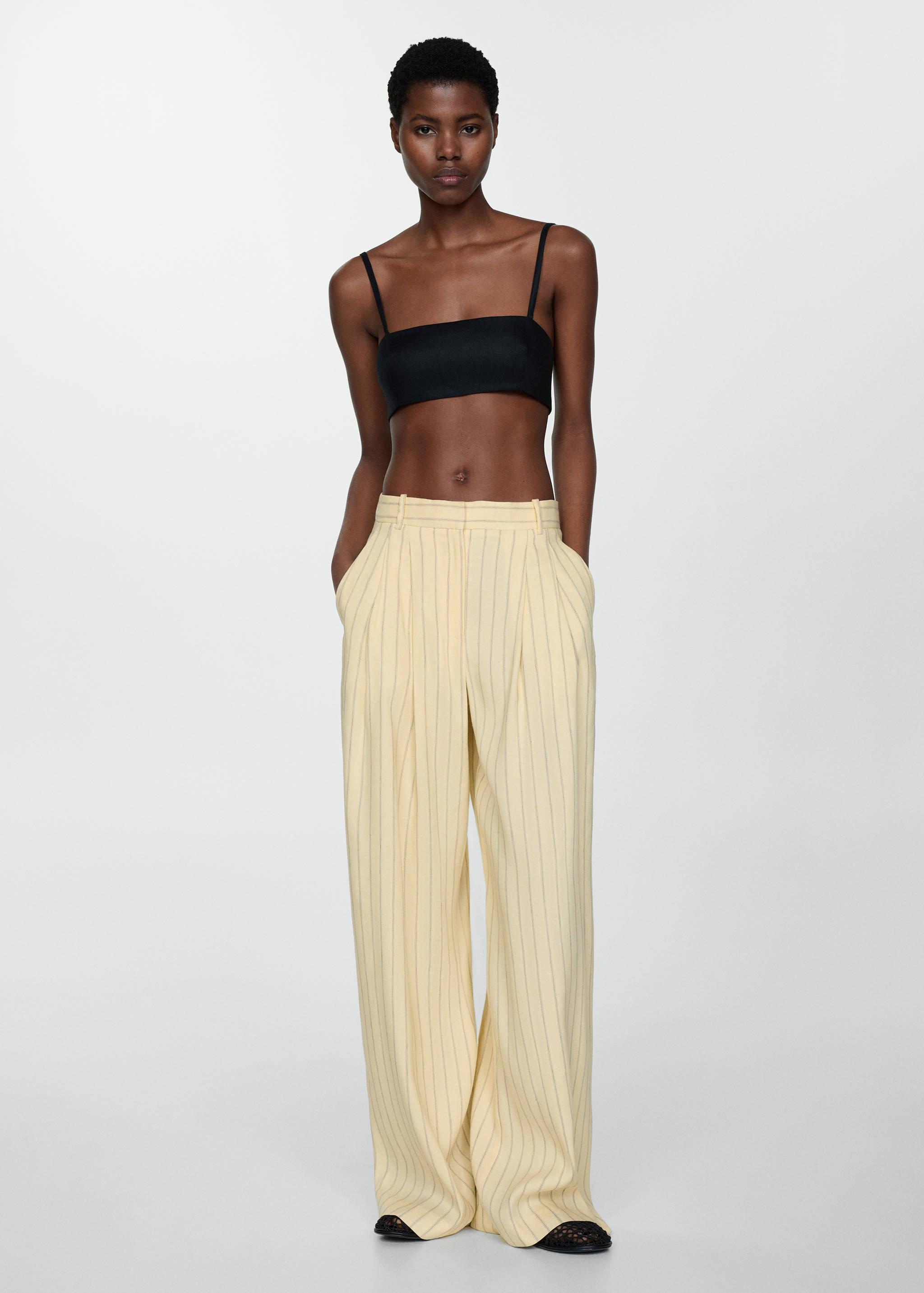 Striped linen-blend trousers - General plane
