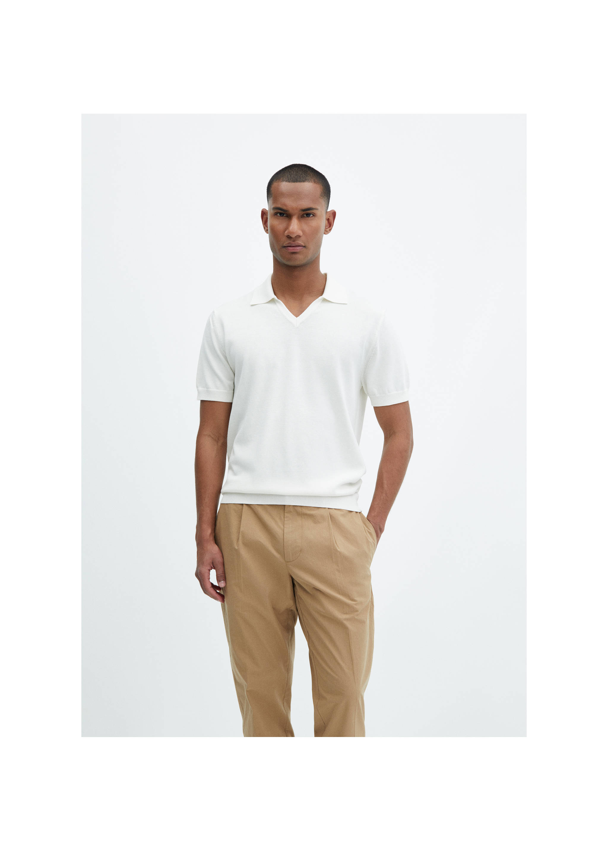 100% cotton knitted polo shirt - Medium plane, Off White. Ref: 67067912-00.