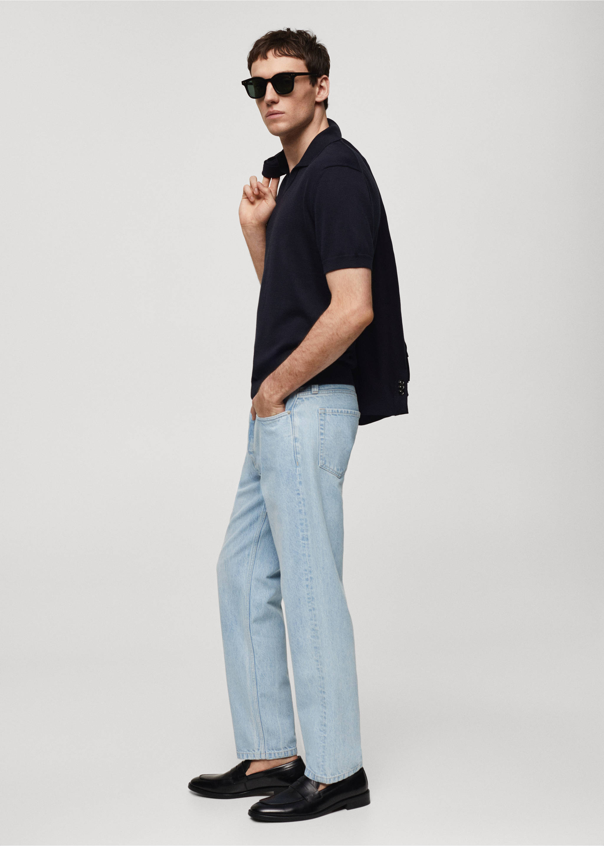 100% cotton knitted polo shirt - Details of the article 2, Dark Navy. Ref: 67067912-00.