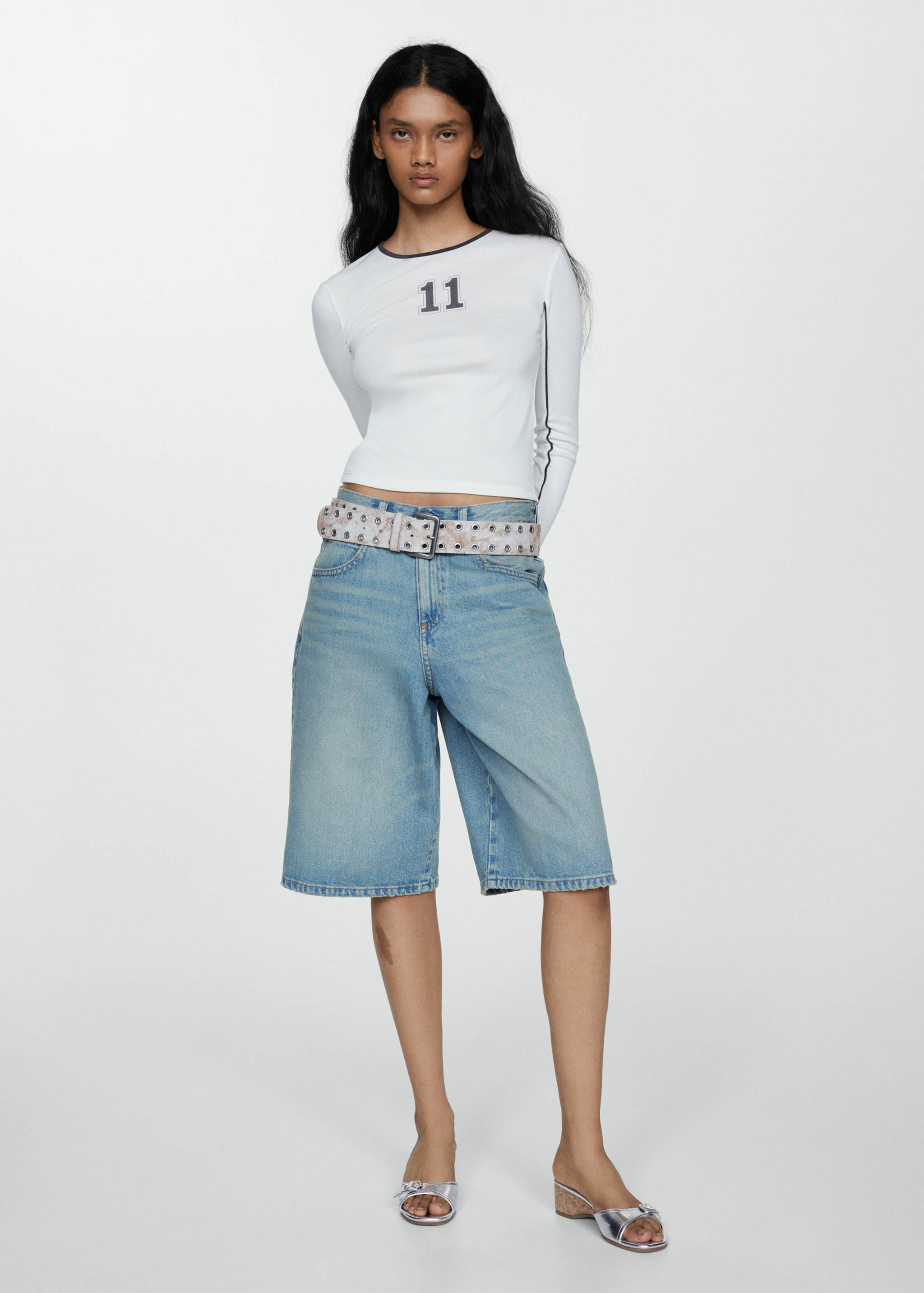 Oversized denim bermuda shorts - General plane