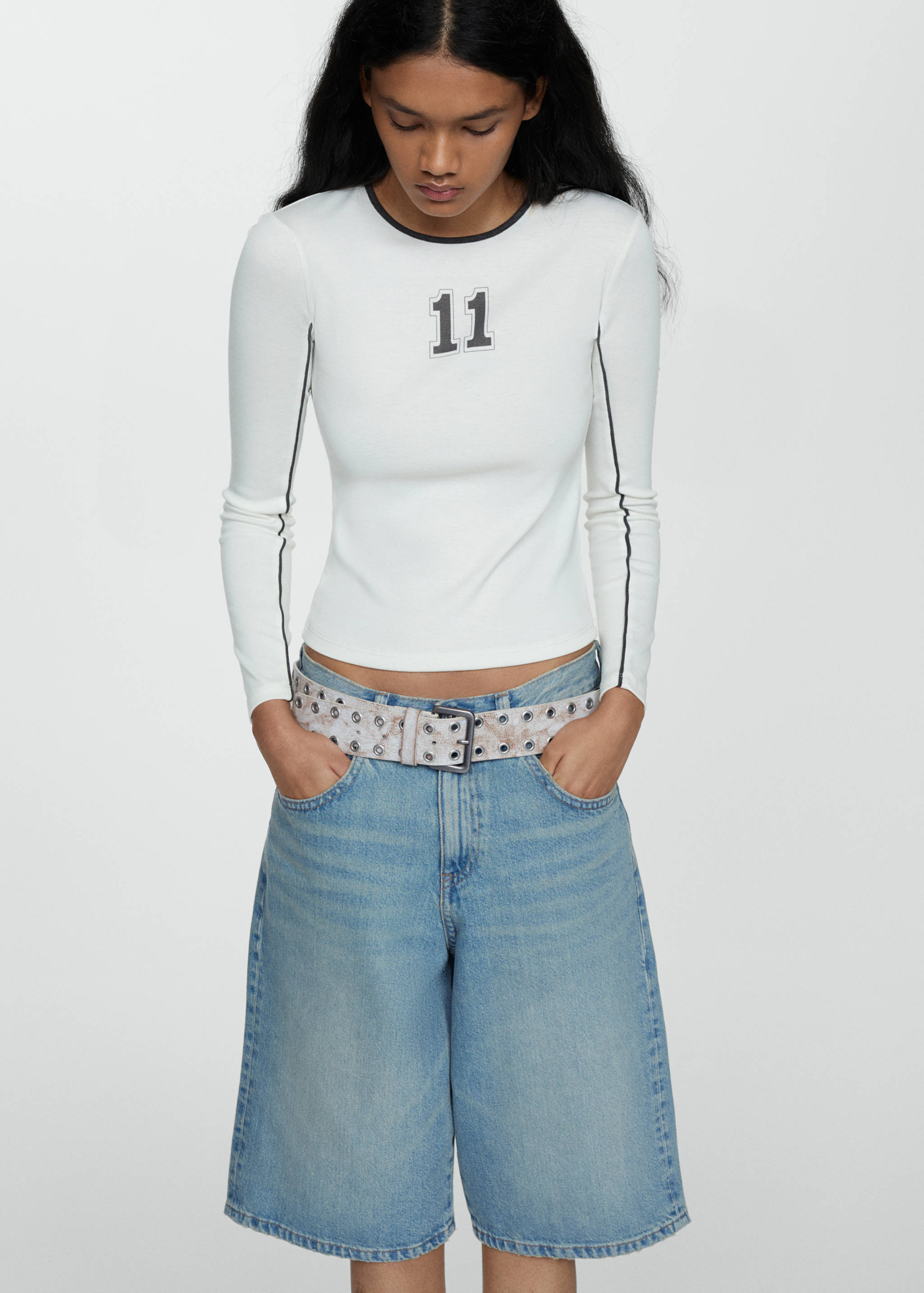 Oversized denim bermuda shorts - Medium plane