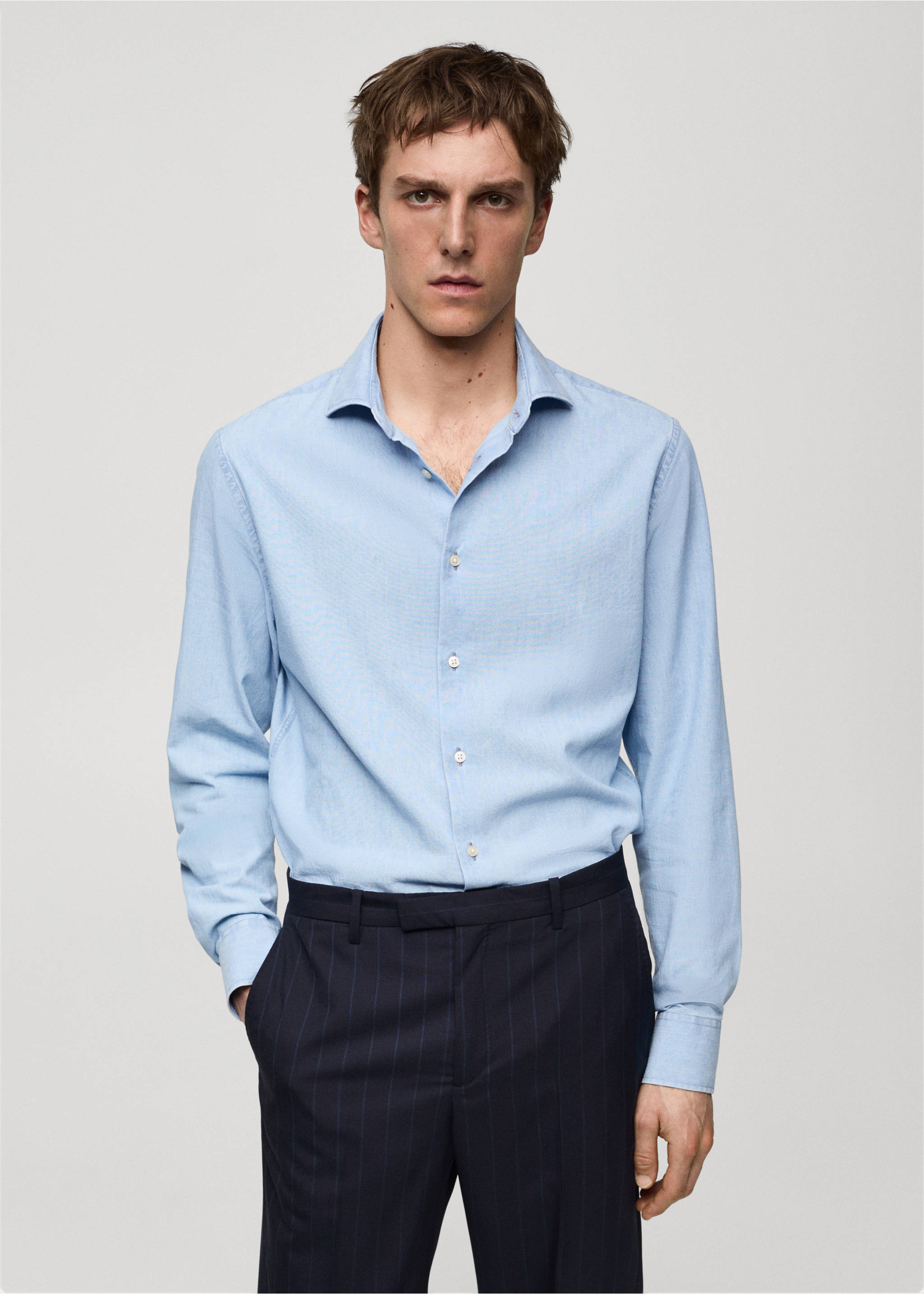 100% indigo cotton slim-fit shirt - Medium plane, Sky Blue. Ref: 67068267-00.